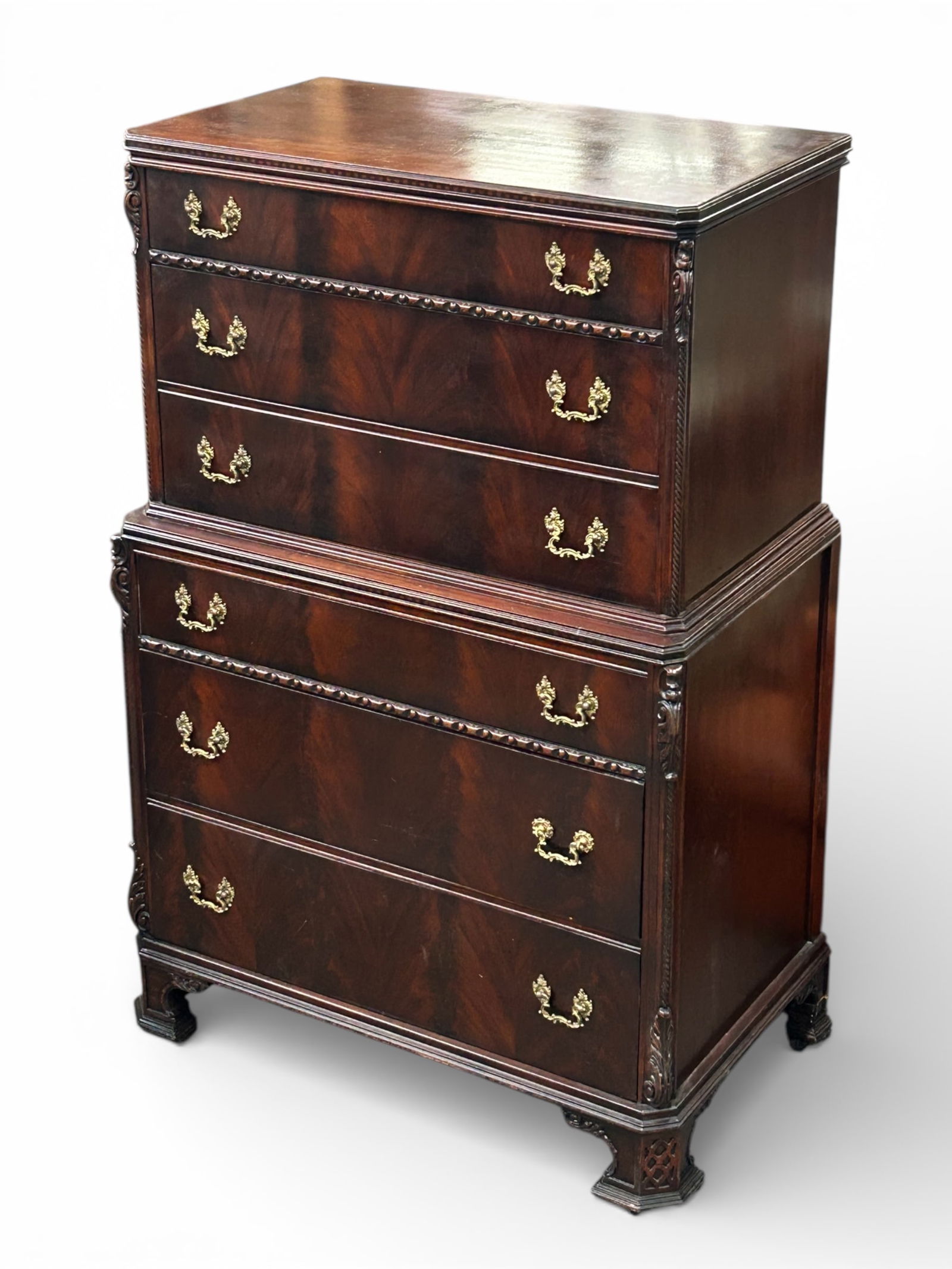 Flame Mahogany Chippendale Chest on Chest (1 of 8)