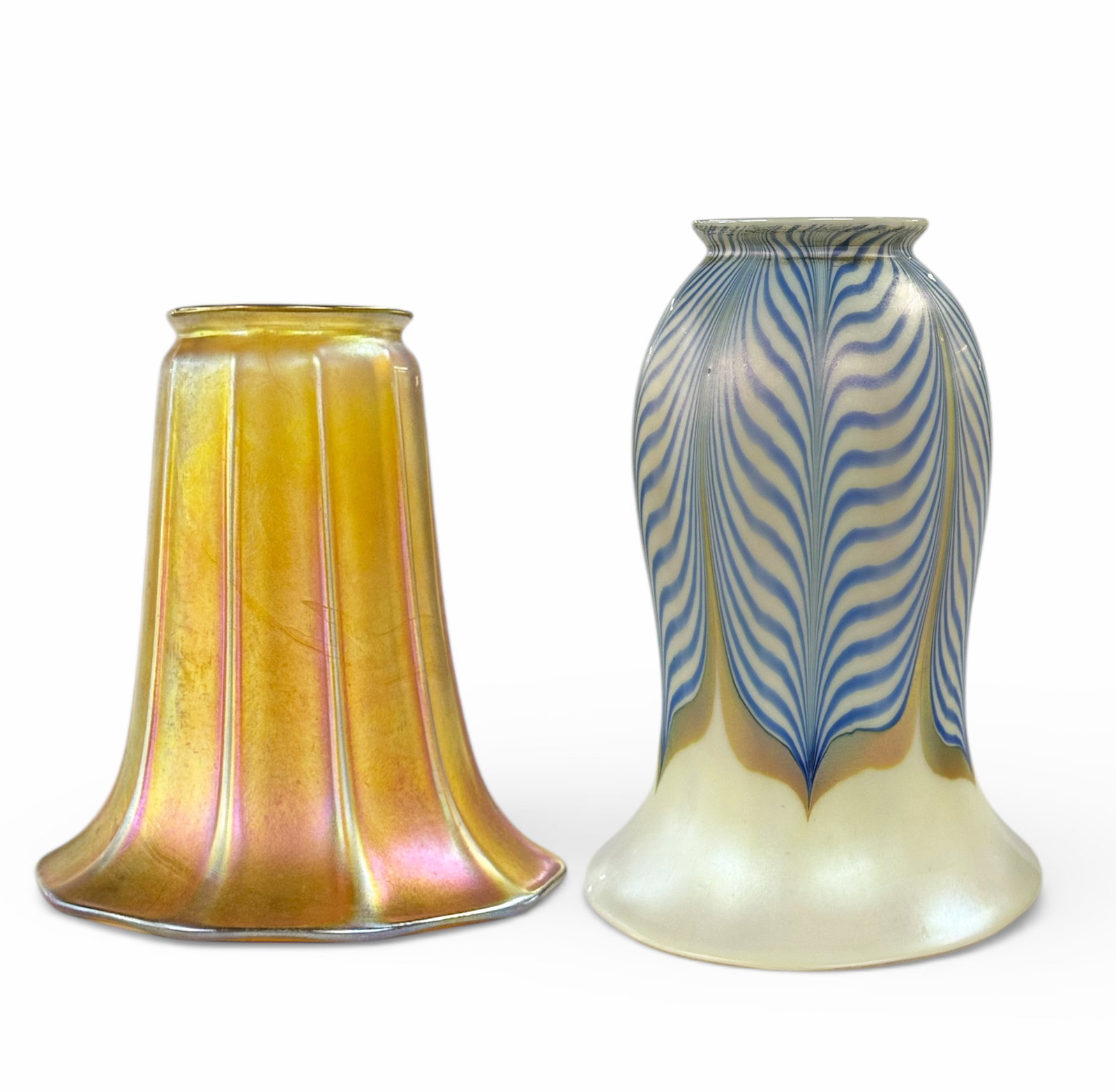 Lot of 2 Steuben Iridescent Art Glass Shades. (1 of 9)