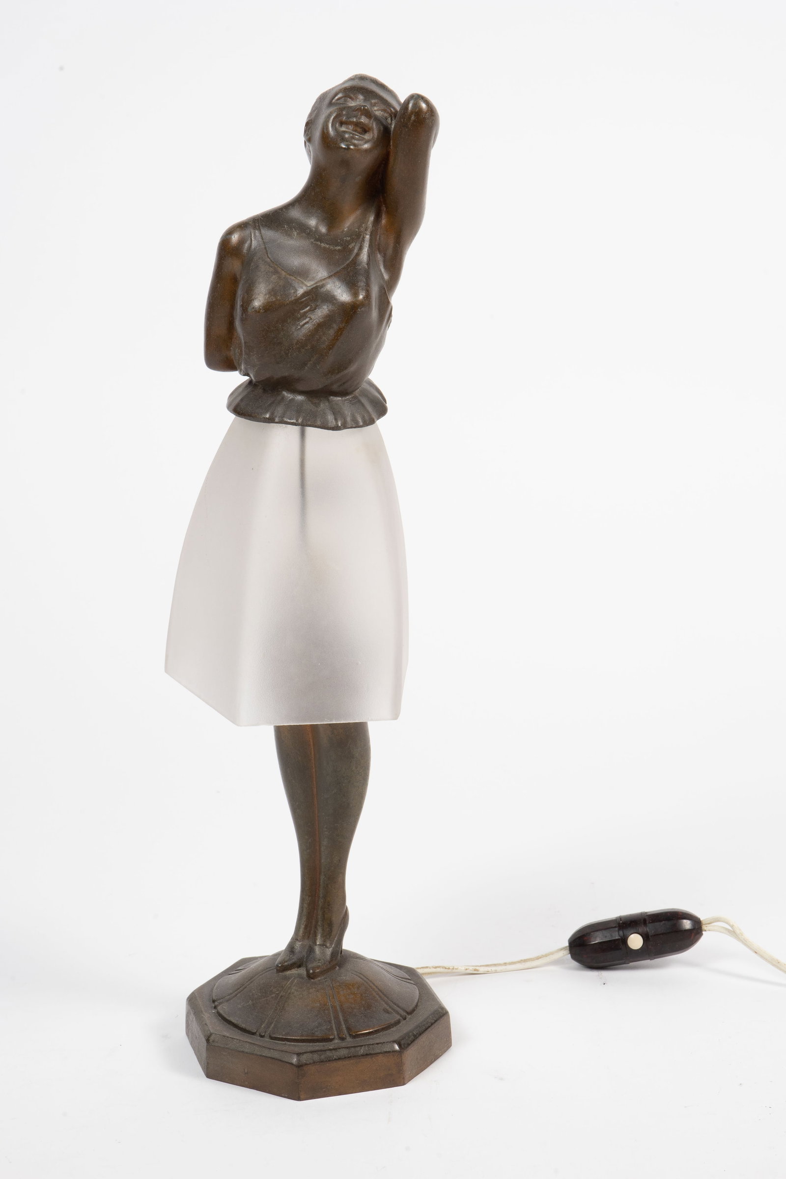 Art Deco Figural Lamp w/ Glass Skirt Shade. (1 of 6)