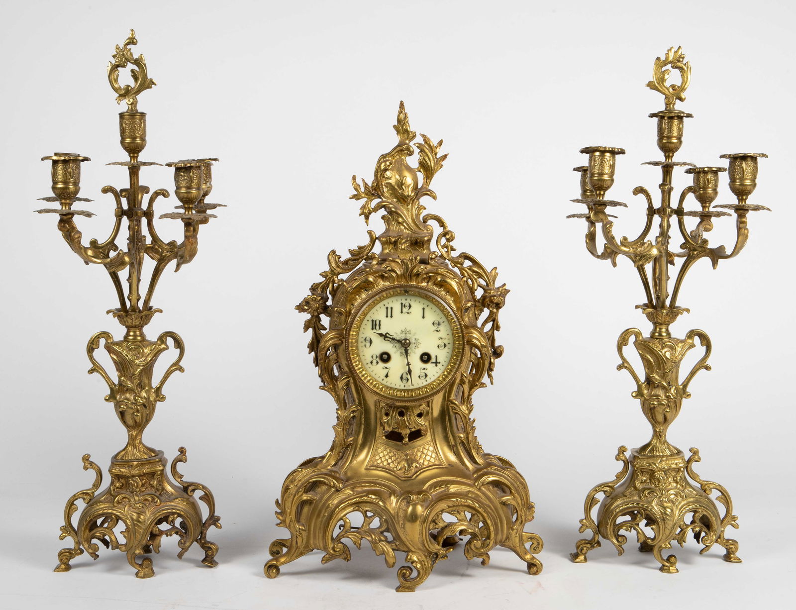 Japy Freres Gilt Bronze 3-Piece Mantel Clock. (1 of 12)