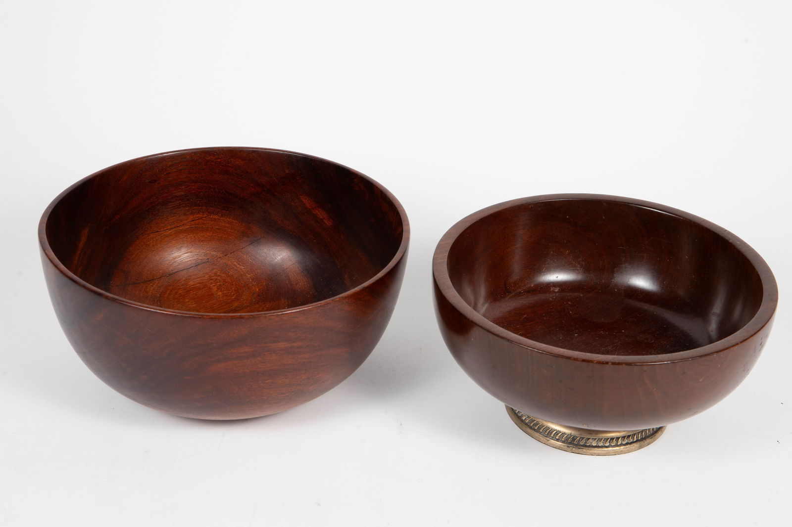 Lot of 2 Artisan Wood Bowls, One w/ Sterling Base. (1 of 5)