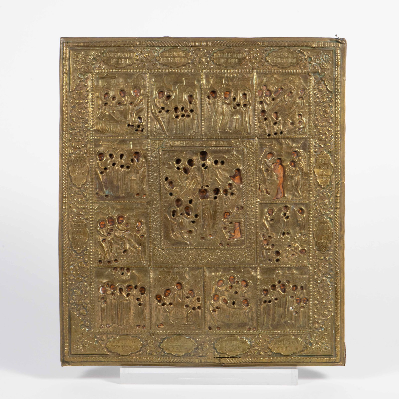 Russian "Resurrection and 12 Feasts" Oklad Icon. (1 of 8)