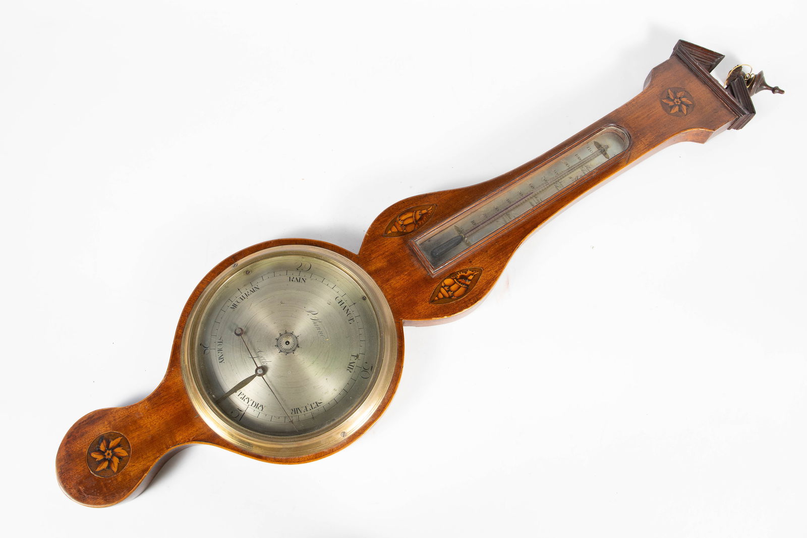 Engish Barometer Thermometer w/ Marquetry Inlay. (1 of 8)