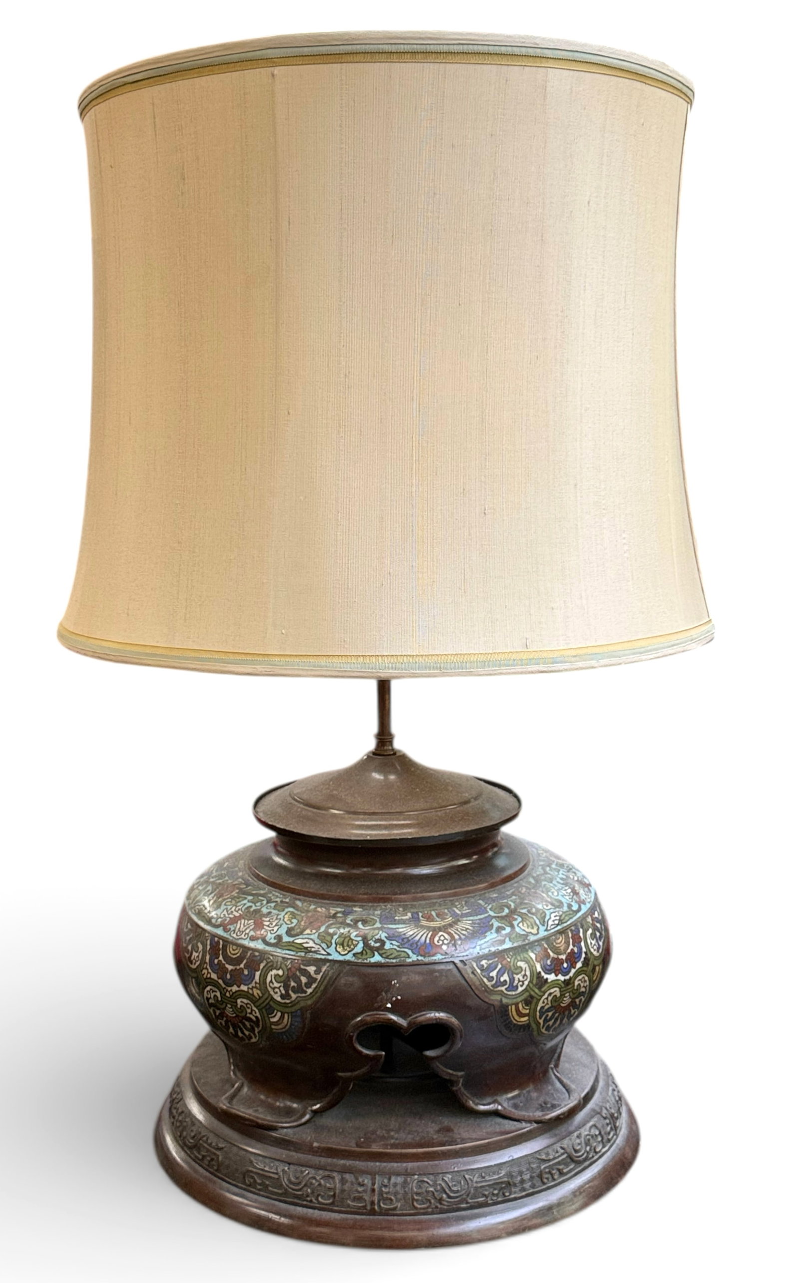 Large Early 20th Century Chinese Champleve Lamp. (1 of 5)
