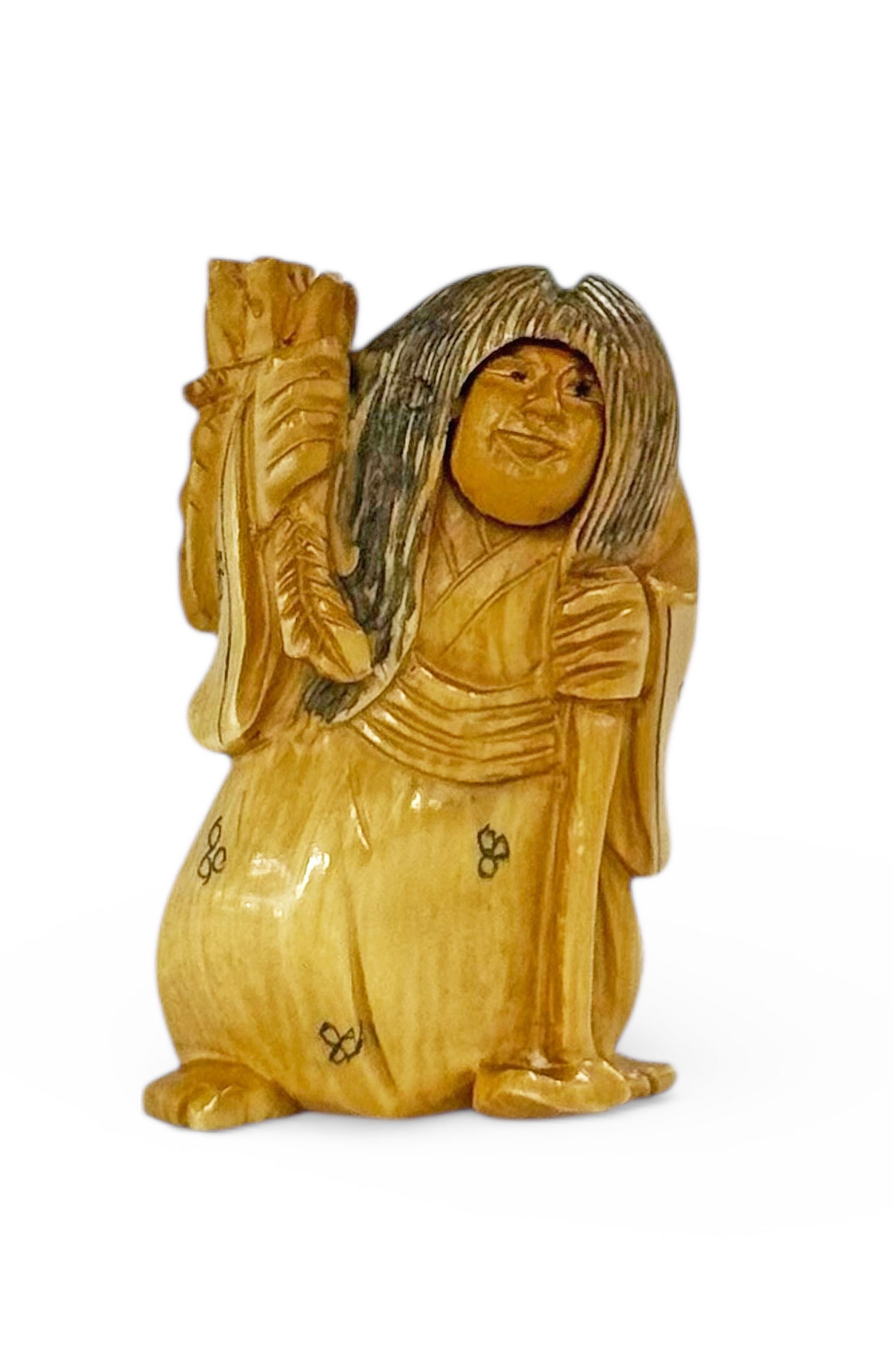 Old Carved Bone Two Face Japanese Netsuke. (1 of 4)