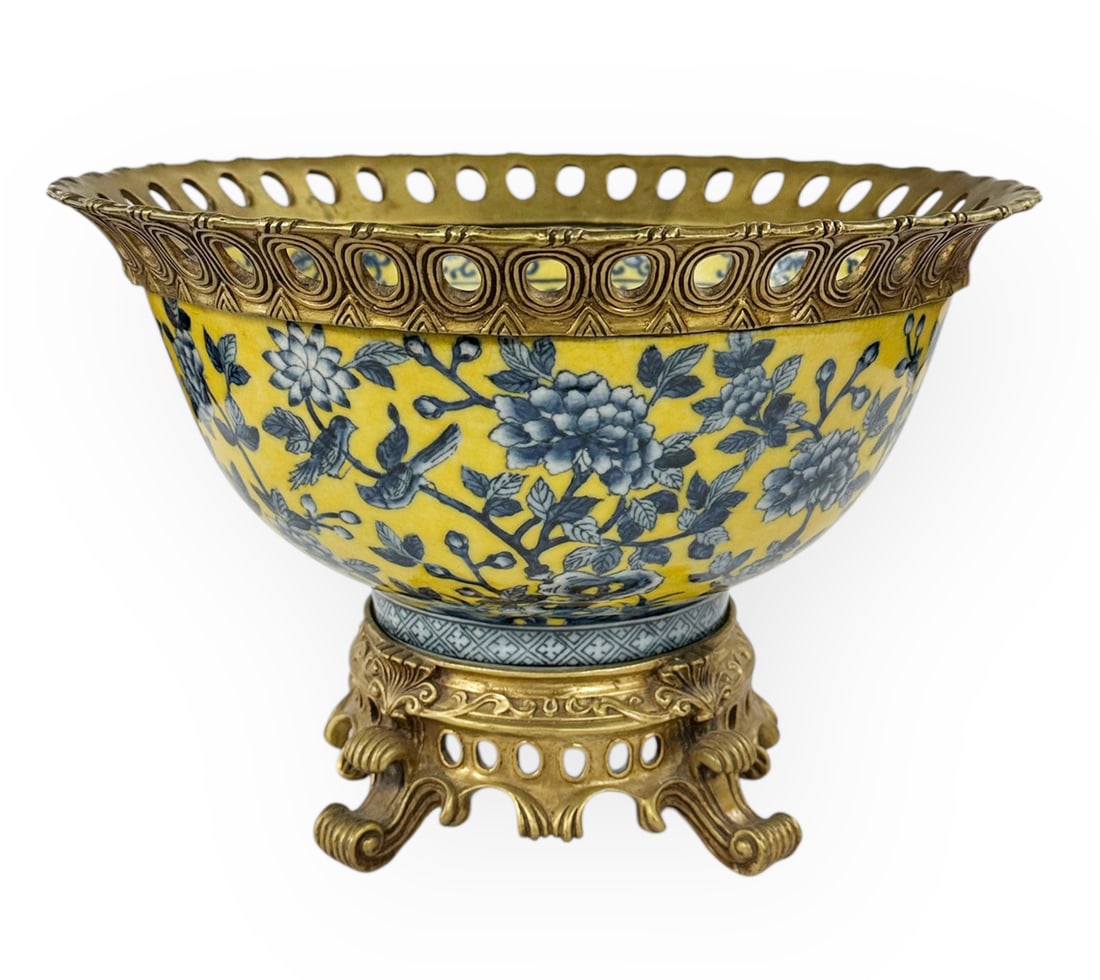 Bronze & Porcelain Bowl on Bronze Stand. (1 of 8)