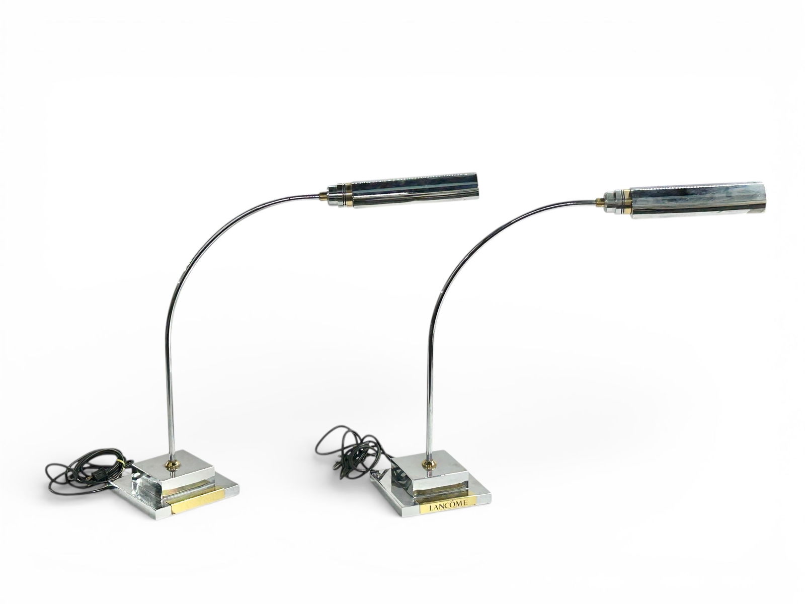 2 Chrome & Brass Arc Table Lamps, Lancome, Paris. (1 of 7)