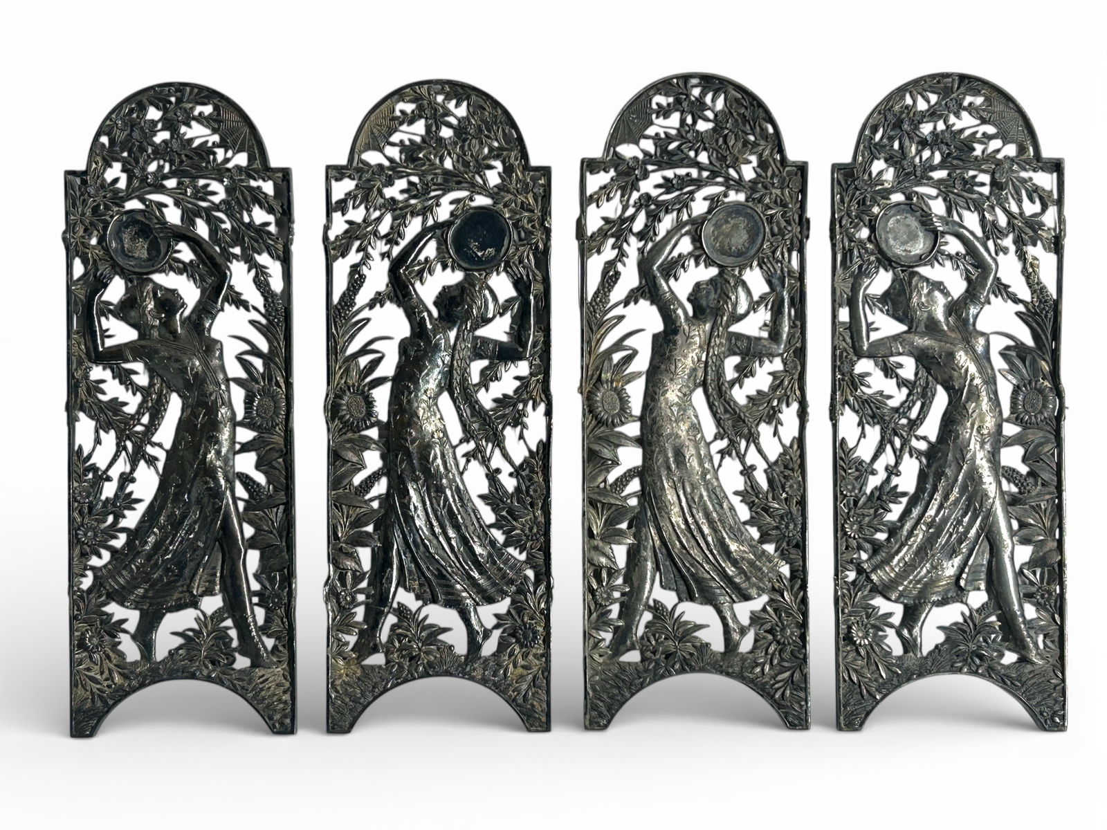 Cast Bronze ? Small Figural 4-Panel Screen. (1 of 10)