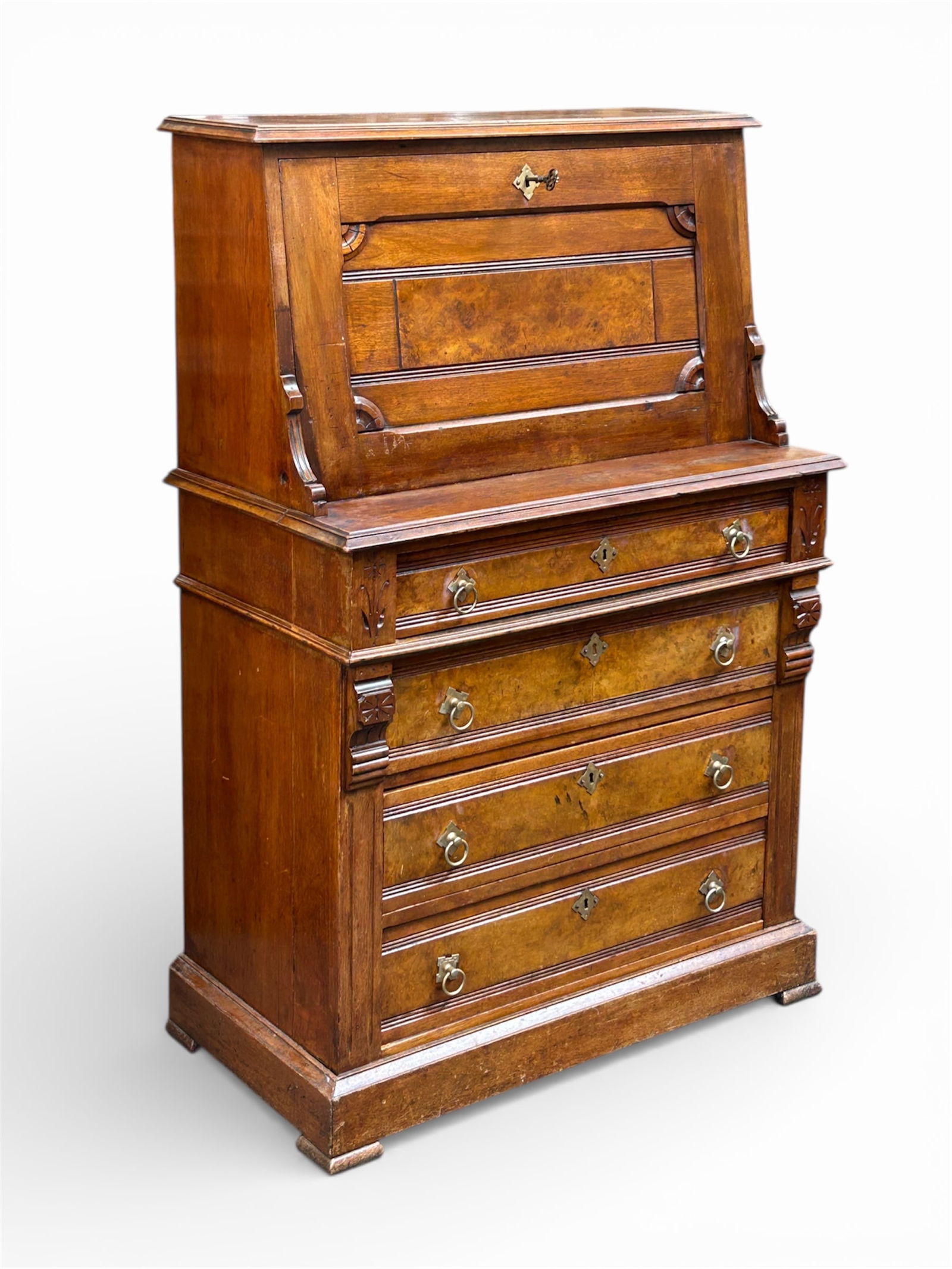 Eastlake Victorian Secretary Desk w/ Burled Wood. (1 of 9)