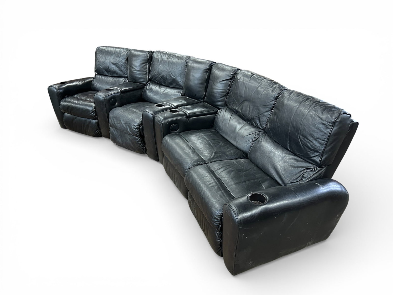 4-Seat Black Leather Reclining Home Theatre Sofa. (1 of 5)