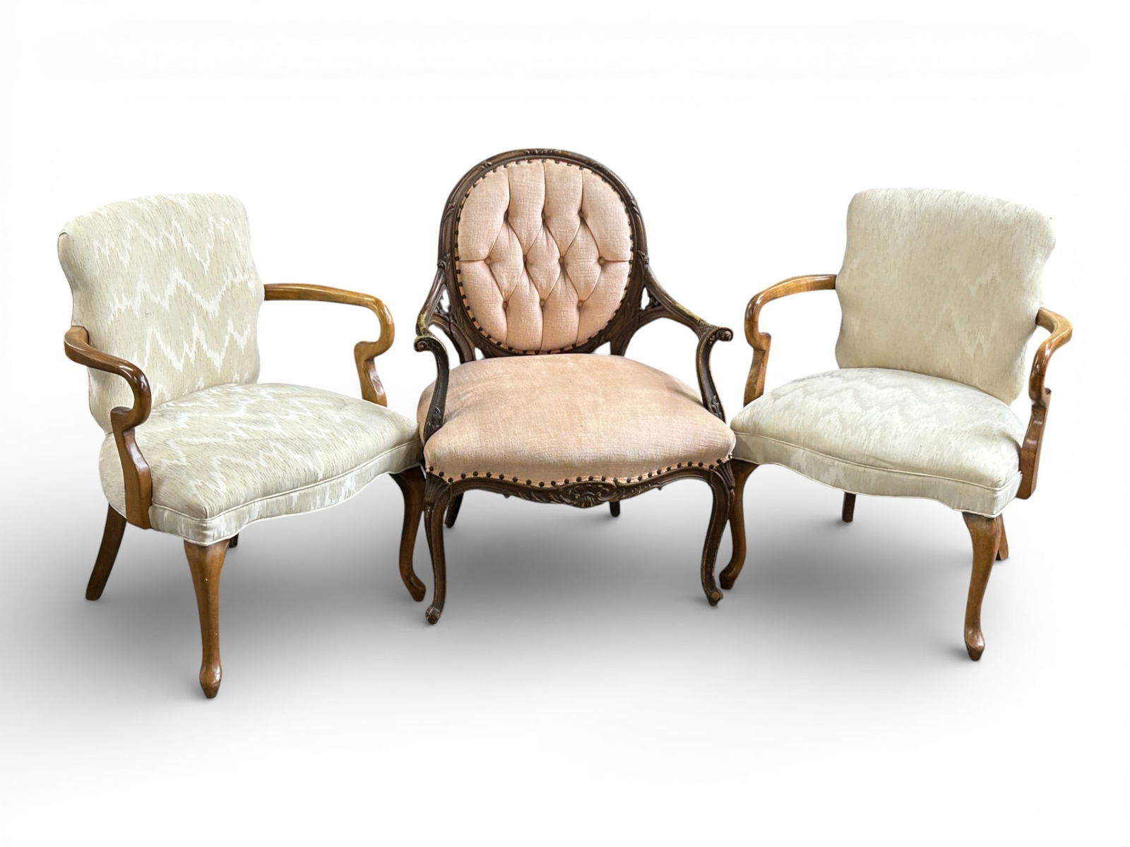 Lot of 3 Armchairs - French Carved & Queen Anne. (1 of 11)