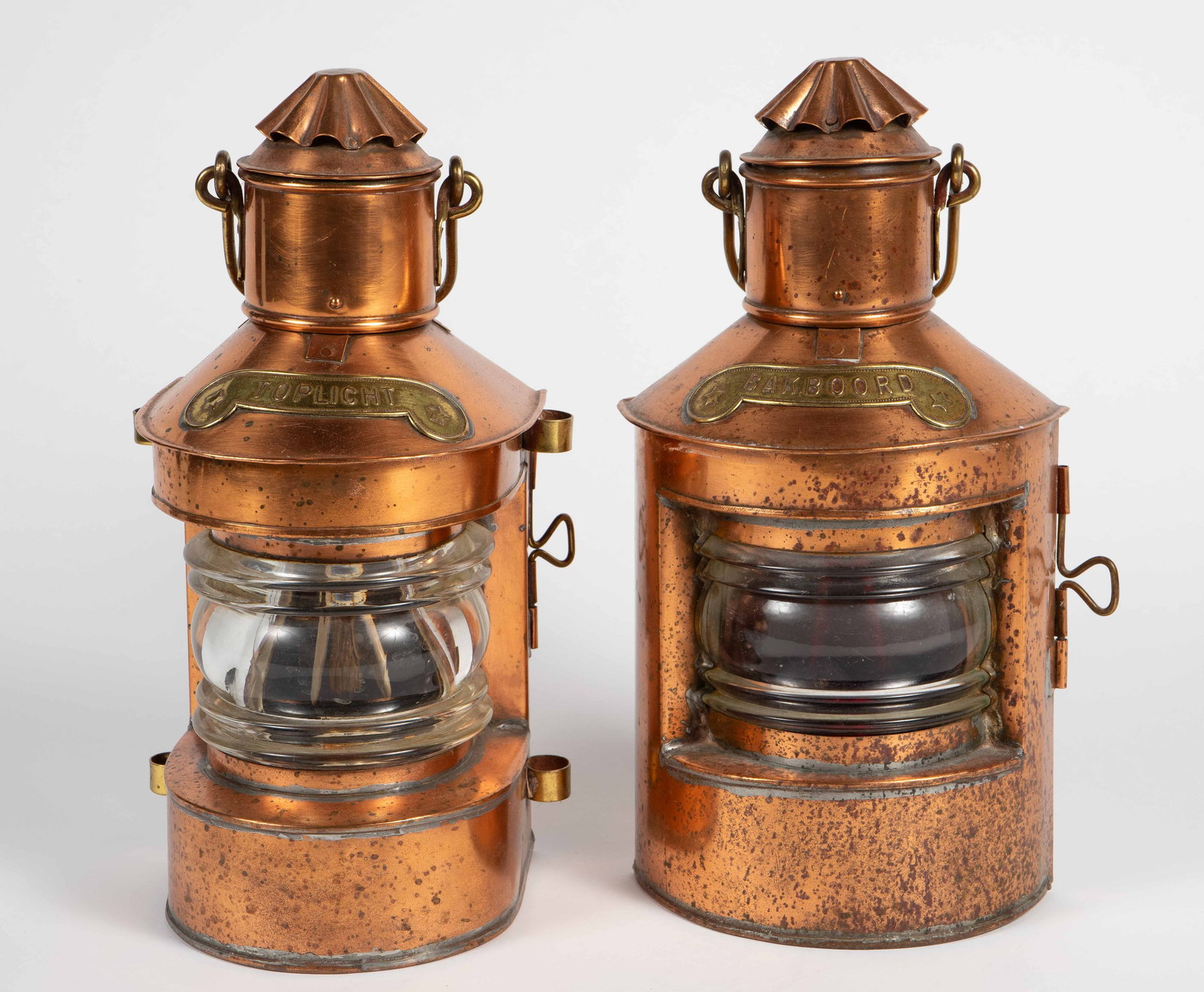 Pair of Antique Copper Ship Lanterns. (1 of 6)