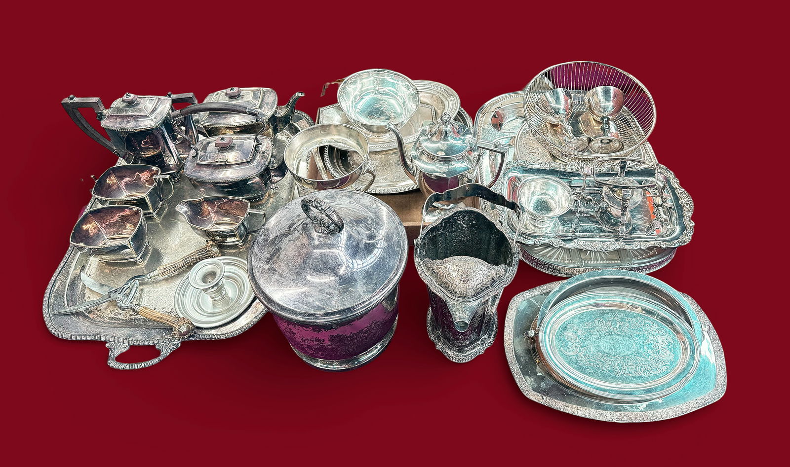 Lot of Mostly Silverplate Items - Tea Service, etc (1 of 6)