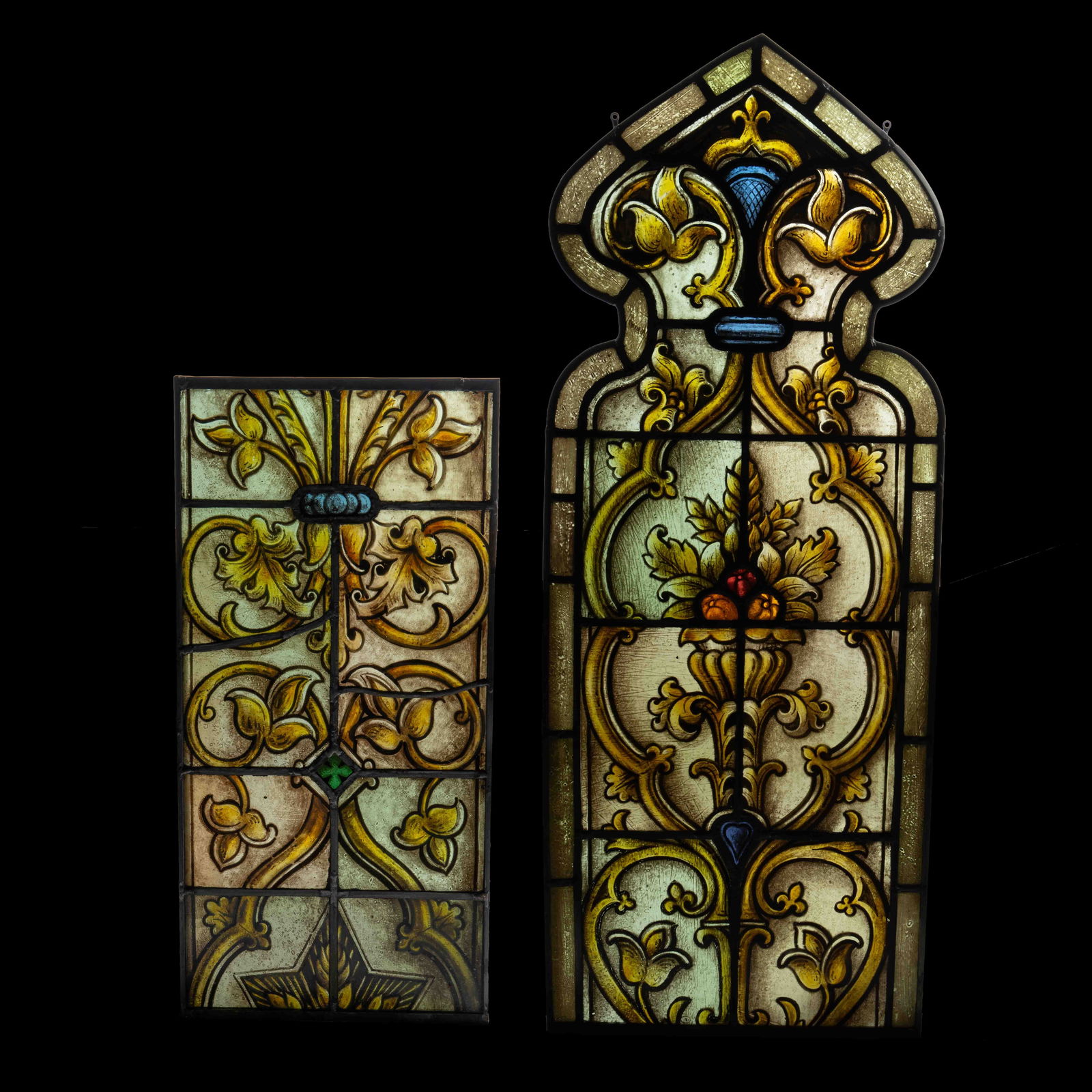 Set of 2 Stained & Painted Leaded Glass Windows. (1 of 12)
