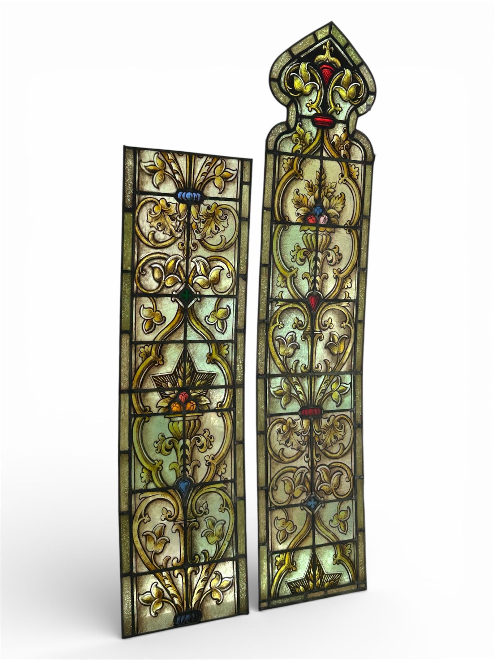 Lot of 2 Stained & Painted Leaded Glass Windows. (1 of 14)