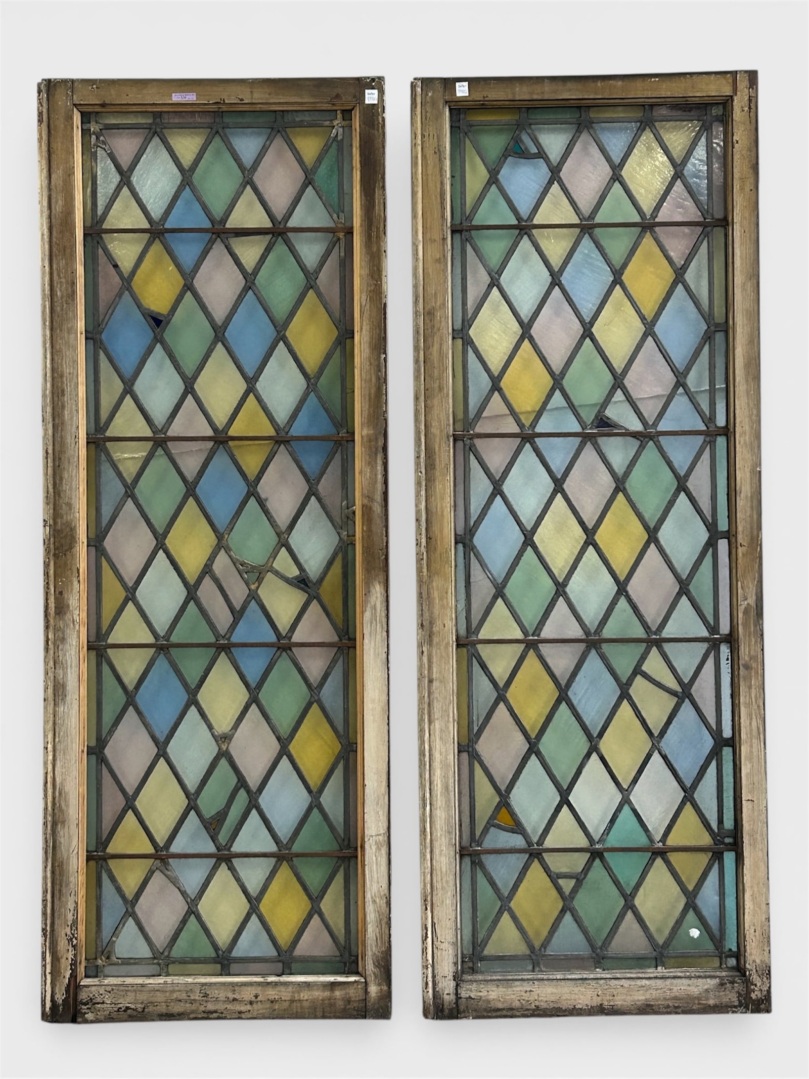Pair of Stained Leaded Glass Windows w/ Trellis. (1 of 7)