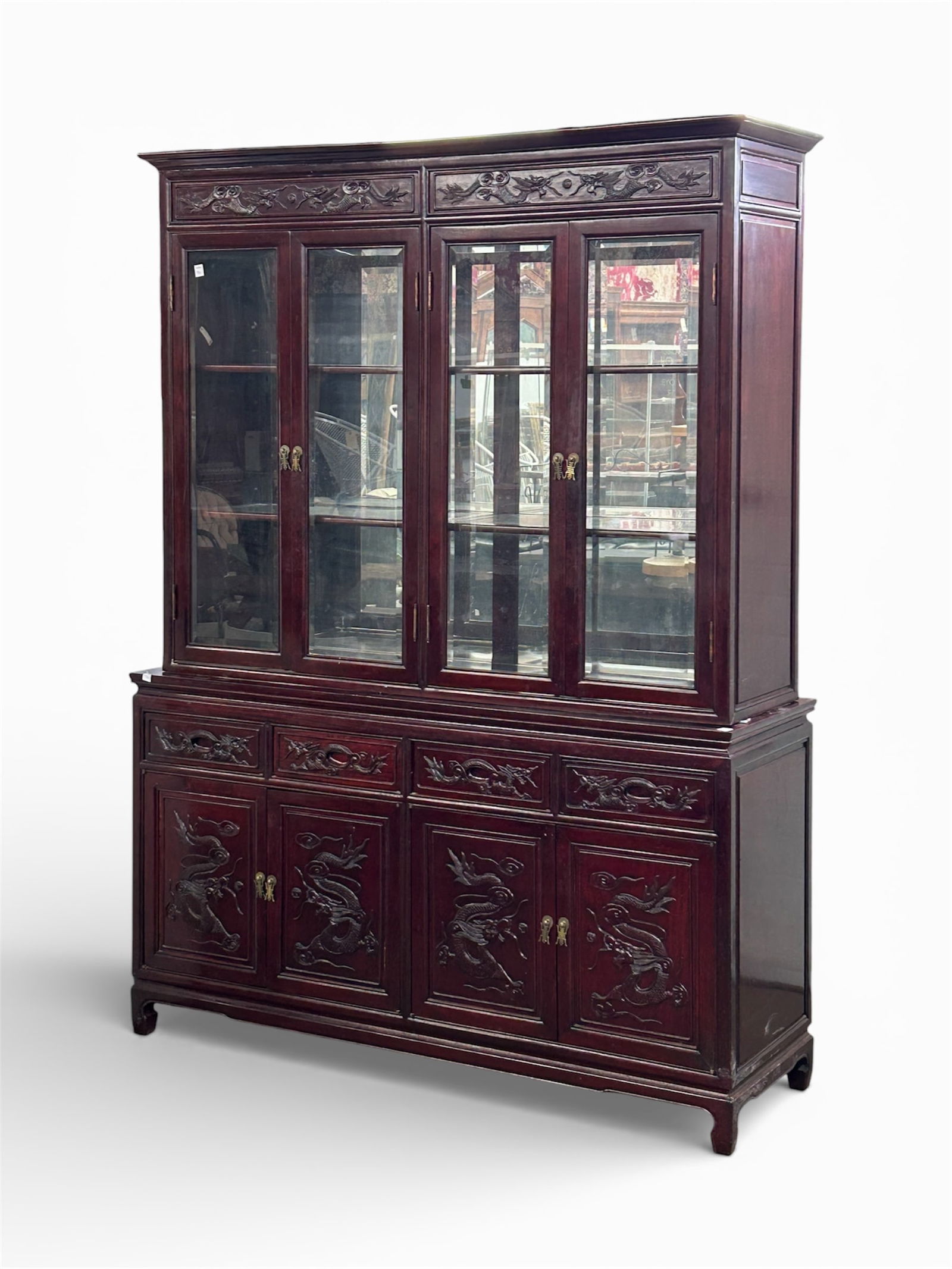 Asian Style Carved Redwood China Cabinet. (1 of 8)