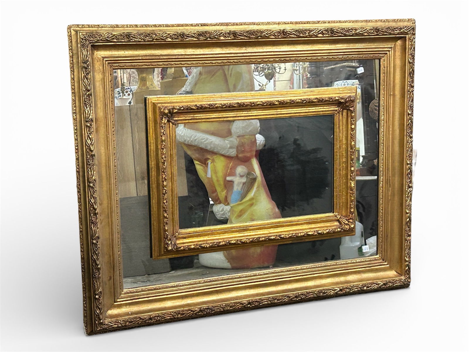 Lg. Antique Custom Ornate Double Frame Mirror. (1 of 6)