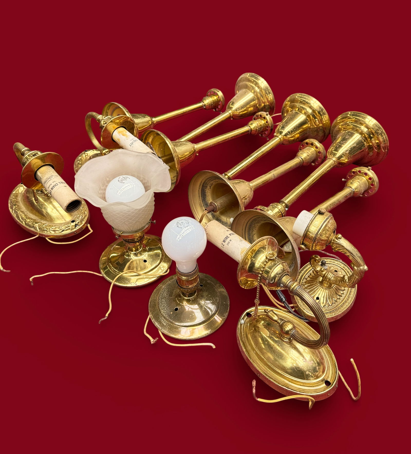 13 Brass Items: Sconces & Ceiling Light Mounts. (1 of 2)