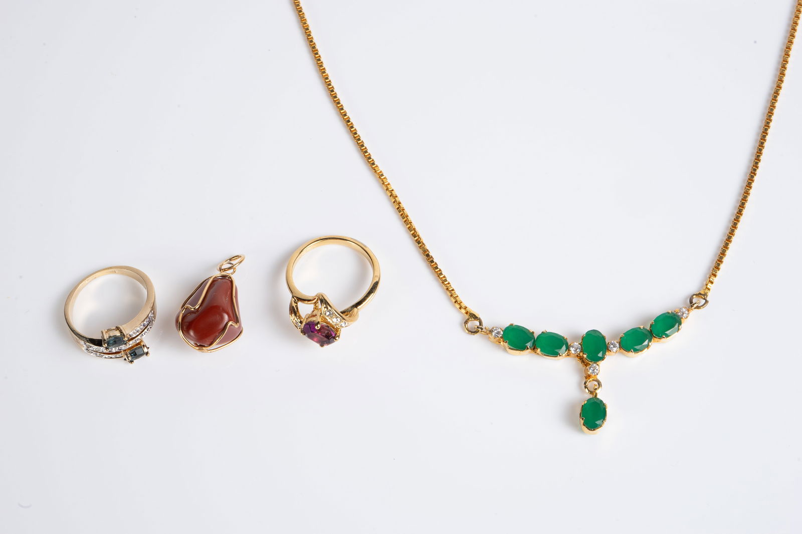 Lot of Gold Tone Jewelry w/ Stones. (1 of 6)