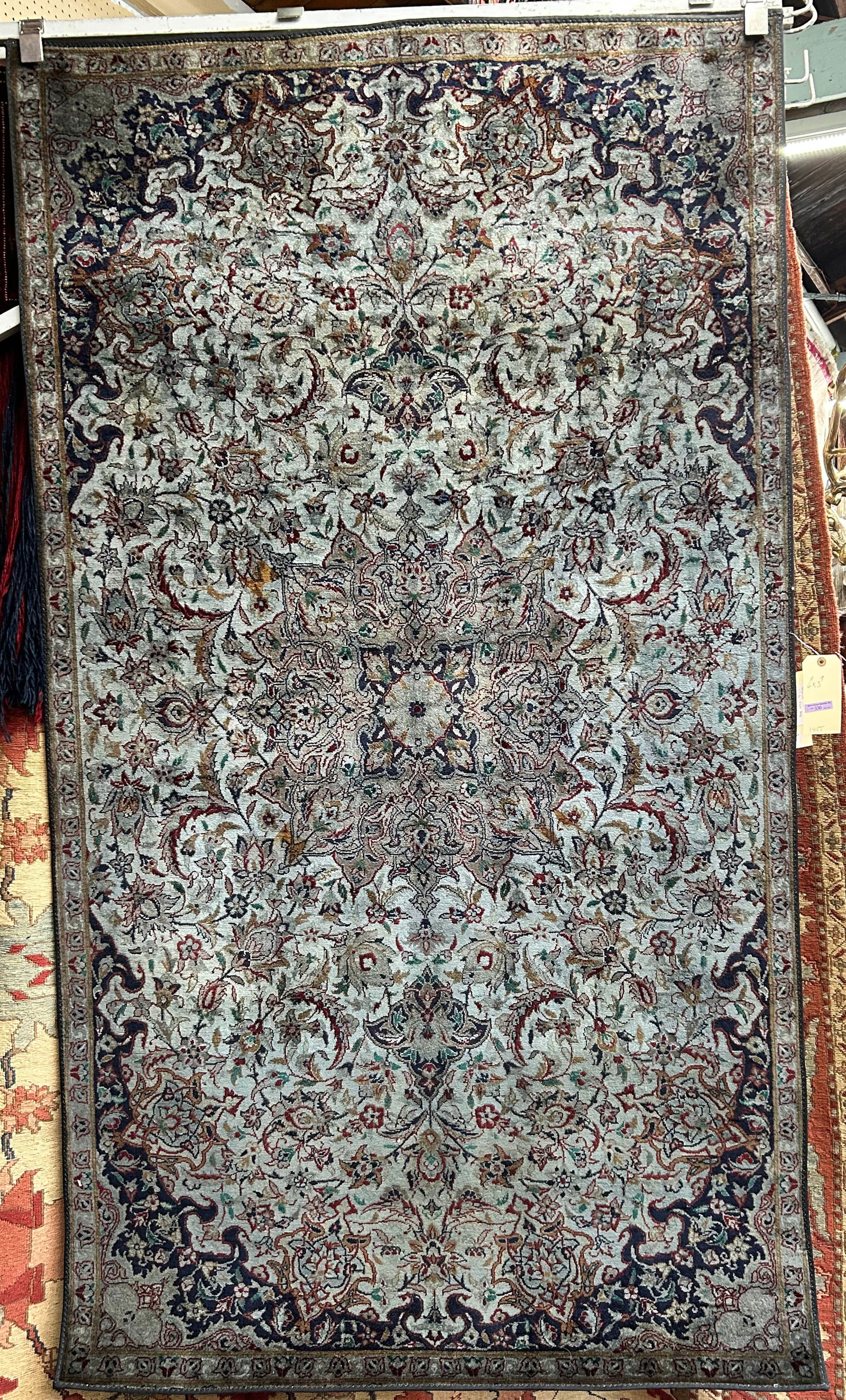 3' 9" x 6' 8" Blue Tabriz or Kashan Rug. (1 of 3)