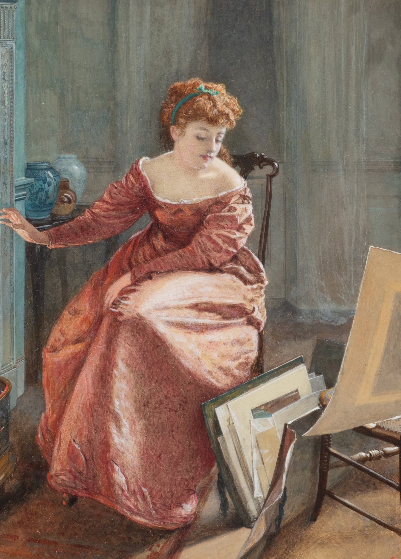 The Connoisseur, Watercolor by Edward K. Johnson.: Artist(s): Edward Killingworth Johnson (English, 1825-1896). Medium: Watercolor and bodycolor over pencil. Signature(s): "E. K. J., 1869", lower right. Paperwork/Provenance: Attached en verso is a sta