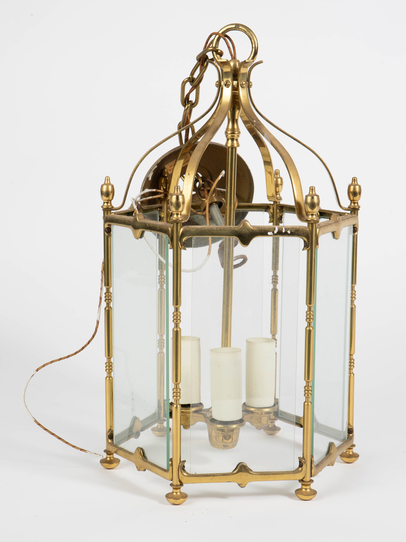Brass & Glass Lantern Style Pendant Light Fixture. (1 of 3)