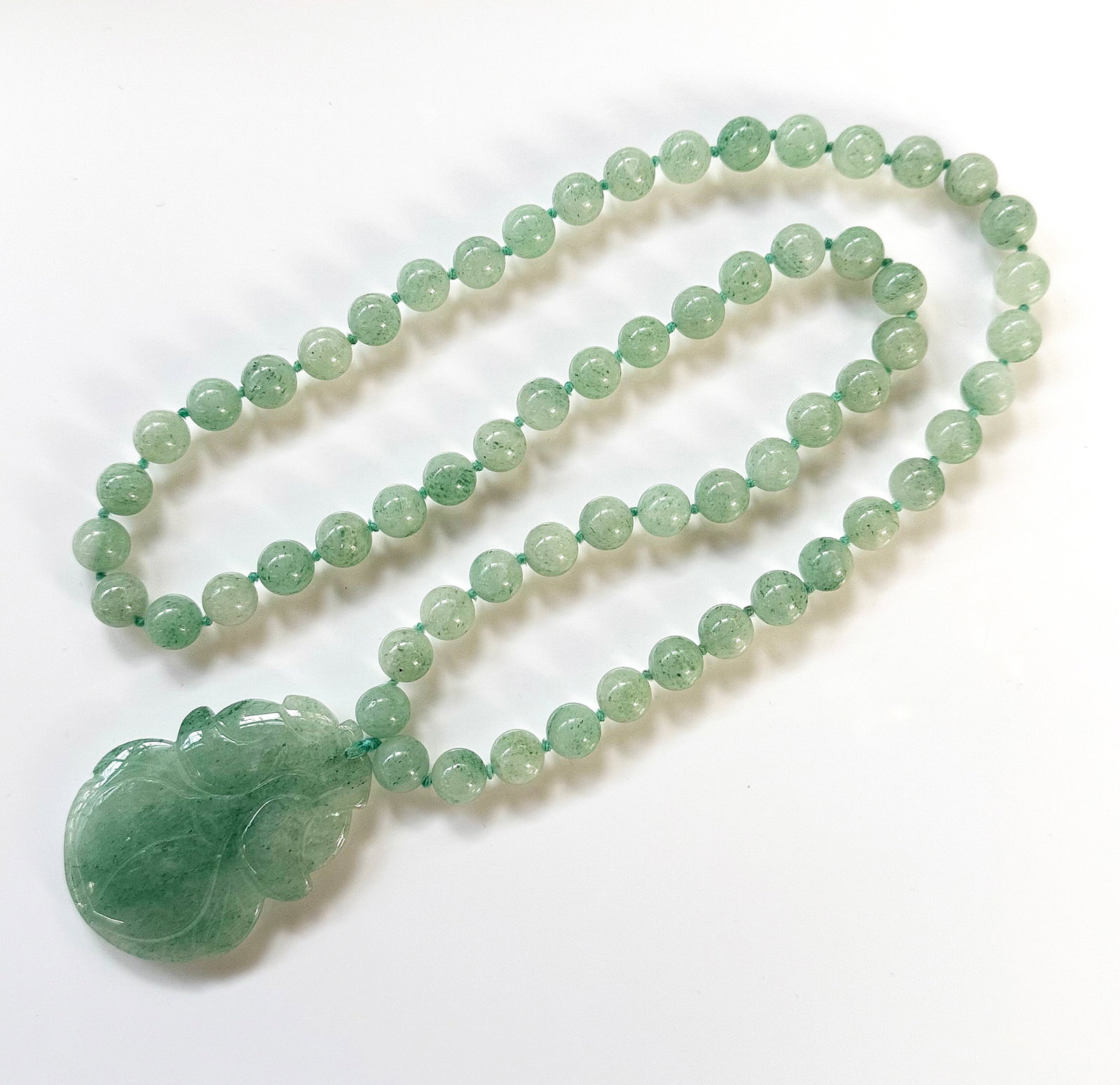 Chinese Carved Jade Necklace w/ Large Pendant. (1 of 3)