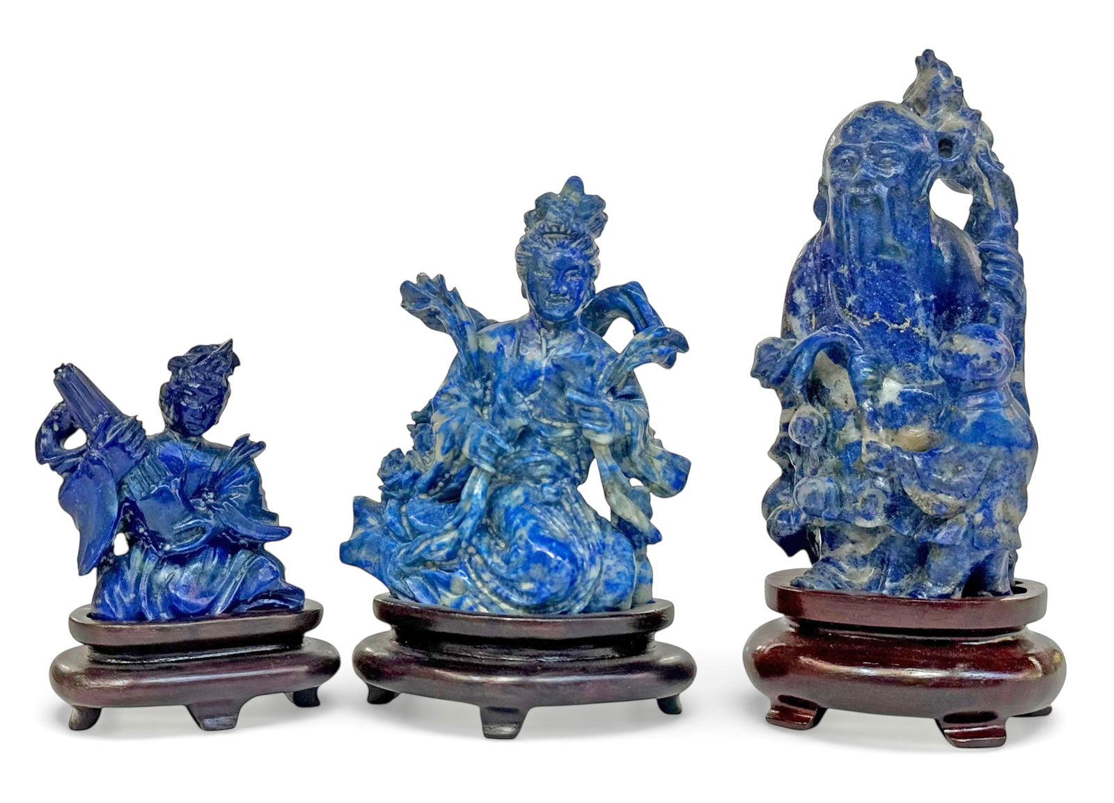 Lot of 3 Vintage Chinese Carved Lapis Figurines. (1 of 3)
