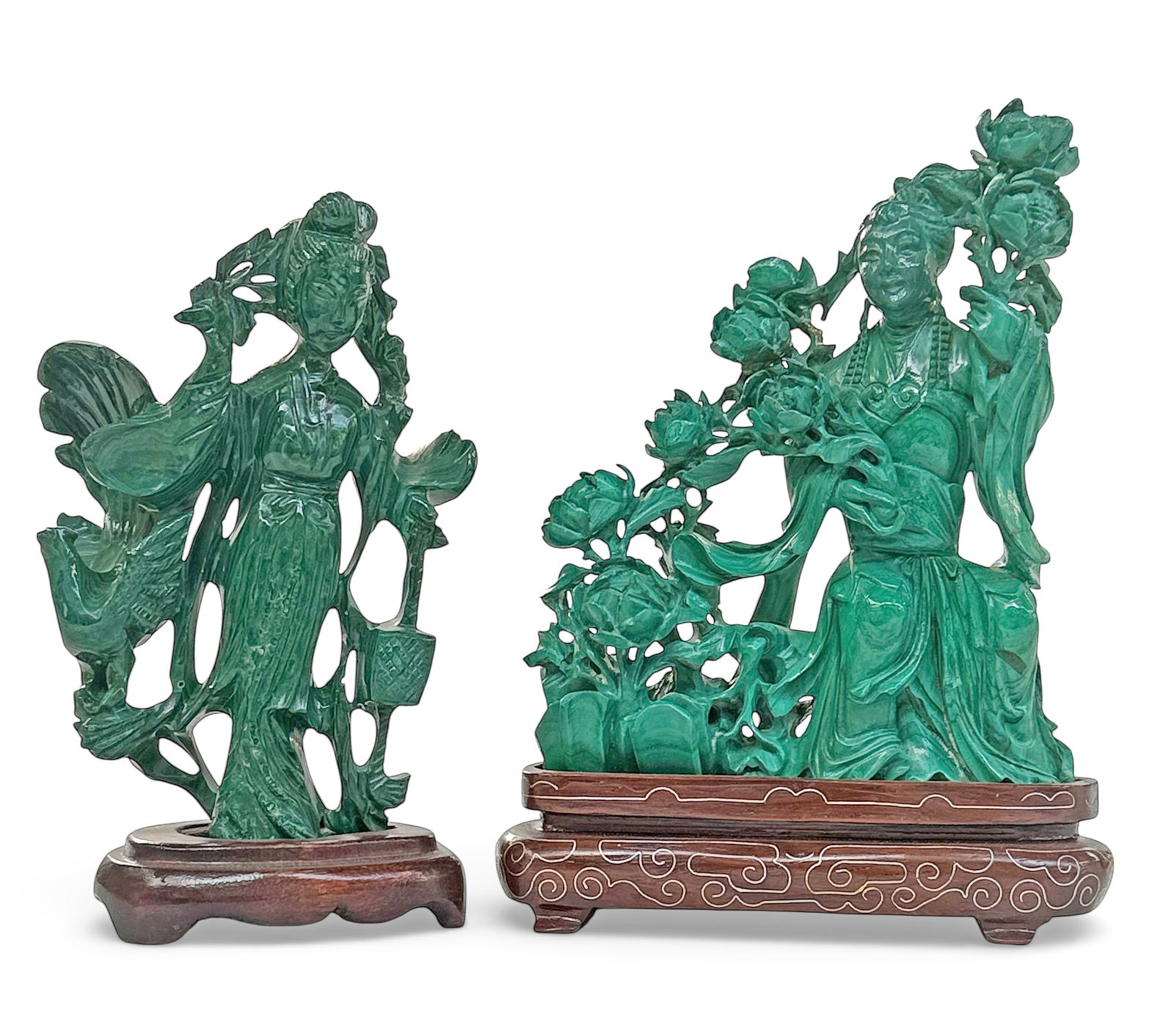 Lot: 2 Vintage Malachite Chinese Carved Figurines. (1 of 4)