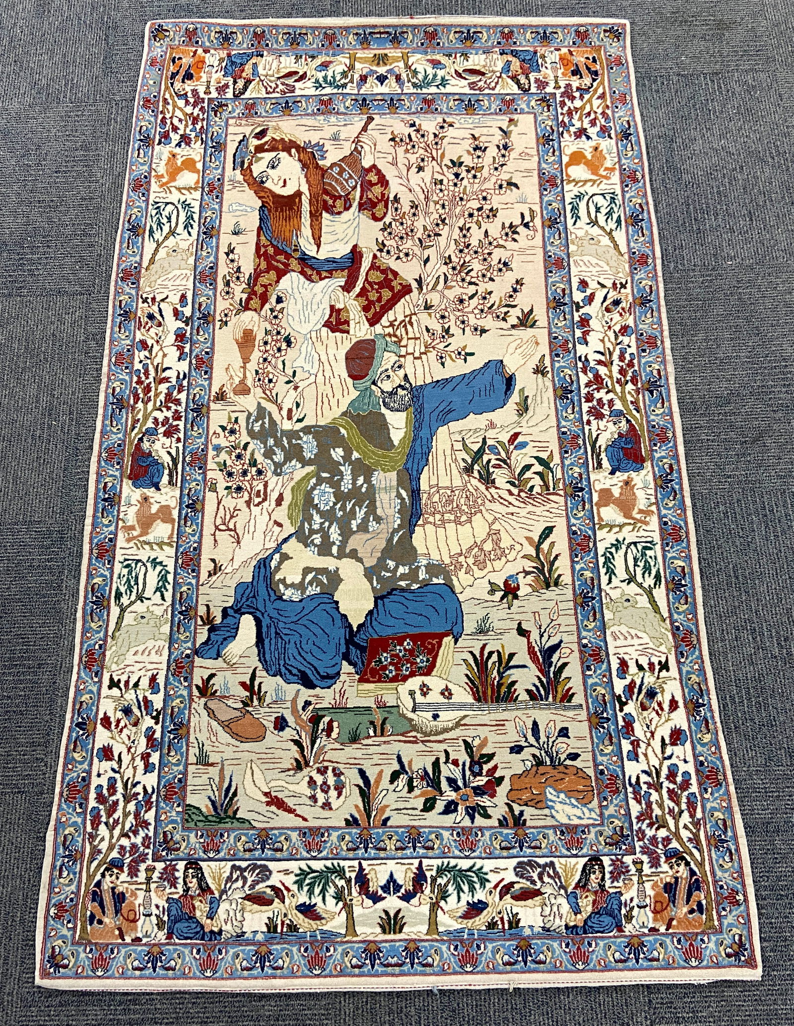 3' 6" x 6' Silk Foundation Pictorial Isfahan Rug. (1 of 5)