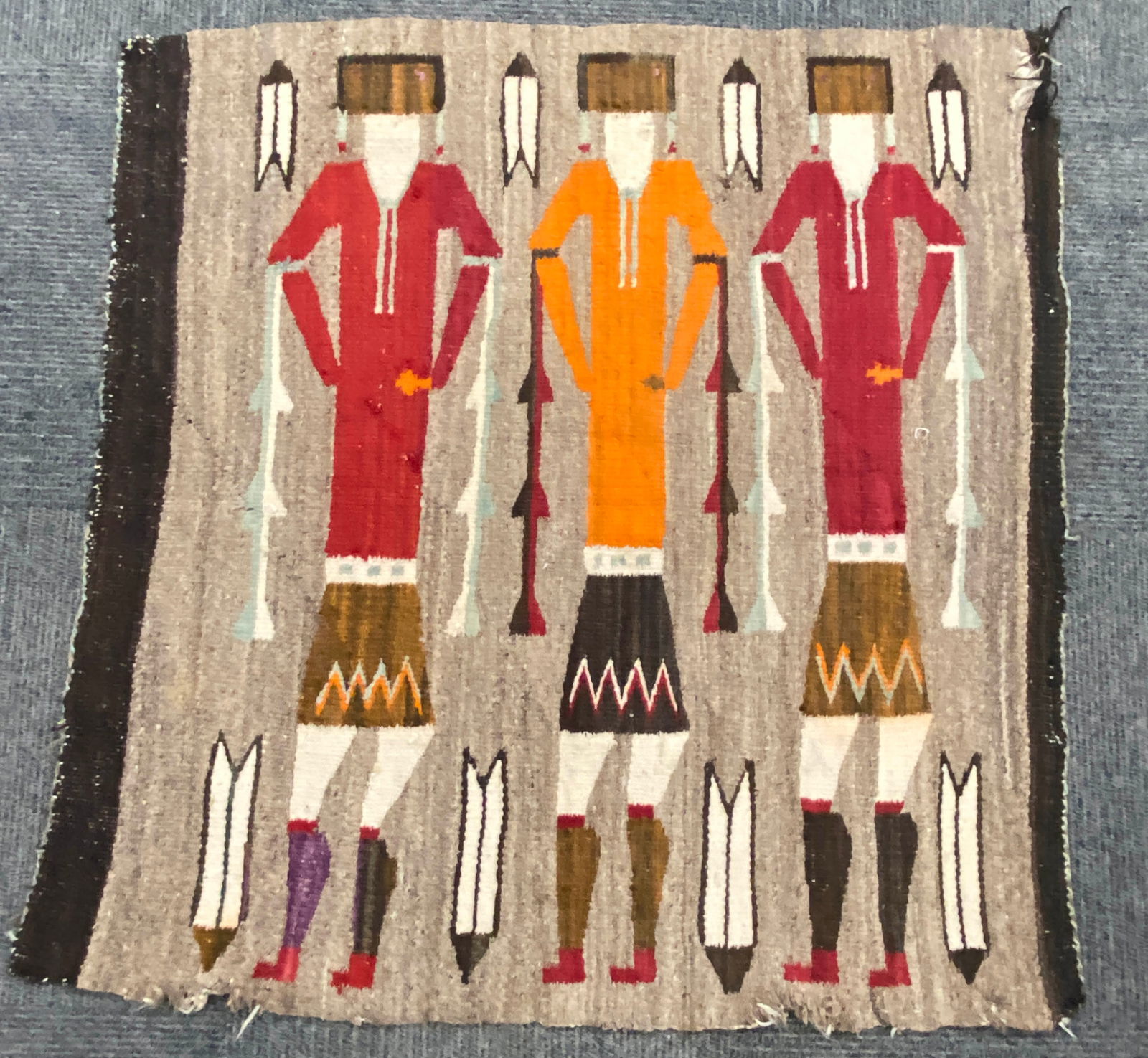 3' 1" x 3' 3" Antique Navajo Eye Dazzler Yei Rug. (1 of 5)