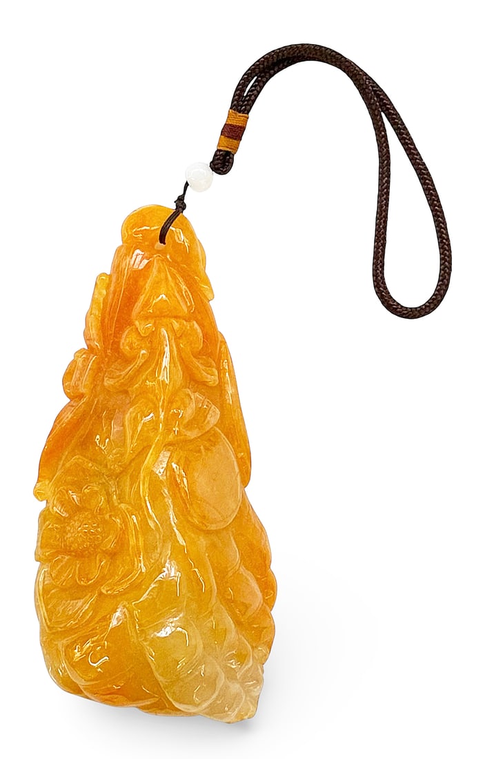 Large Carved Chinese Gold Color Jadeite Pendant. (1 of 5)