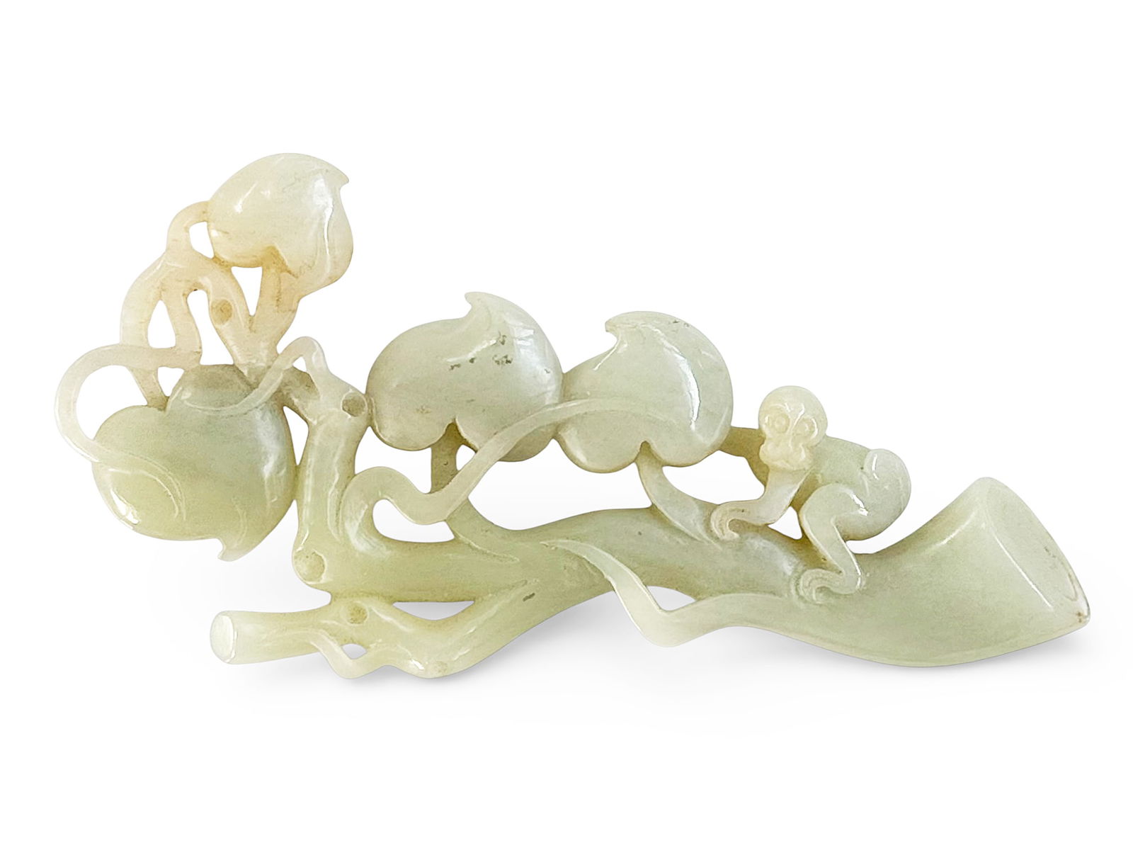 Light Green Chinese Carving w/ Peaches & Monkey. (1 of 3)