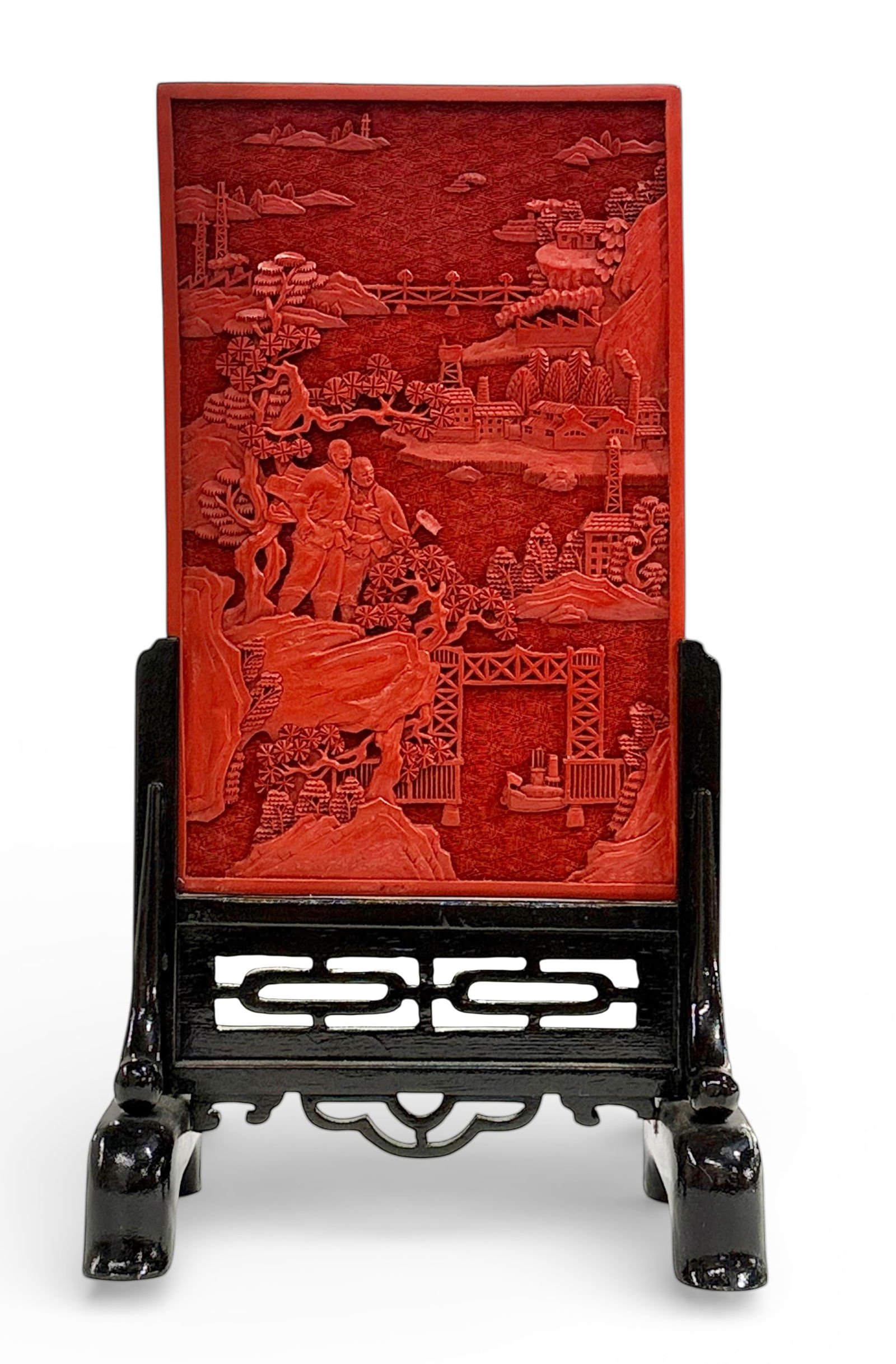 Vintage Chinese Cinnebar Plaque with Wood Stand. (1 of 3)