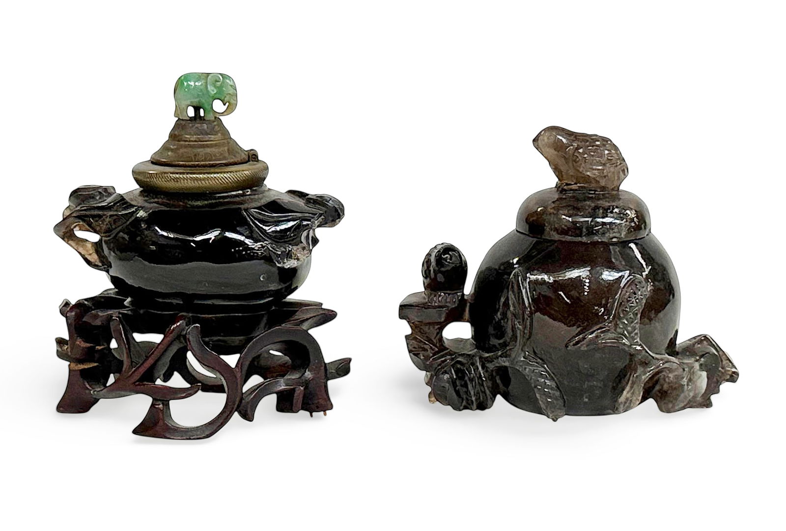 20th Cent. Black Quartz Chinese Inkwell & Censer. (1 of 7)