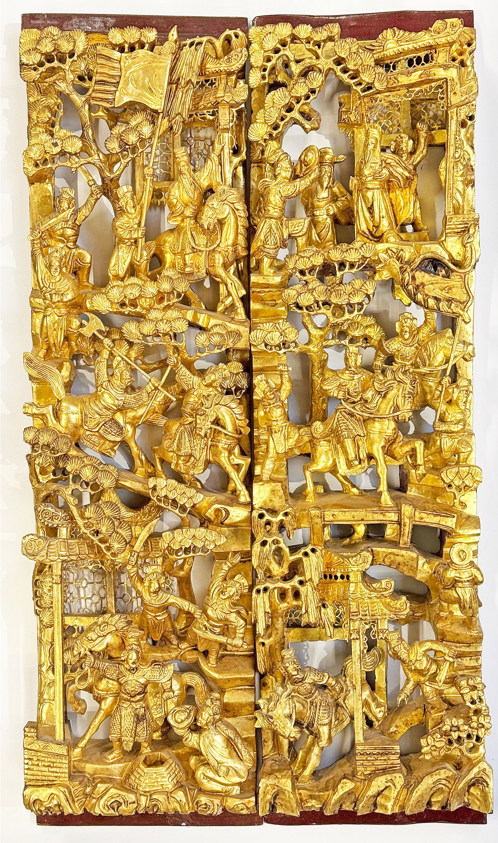 Pair of Ornately Carved Chinese Gold Gilt Plaques. (1 of 4)