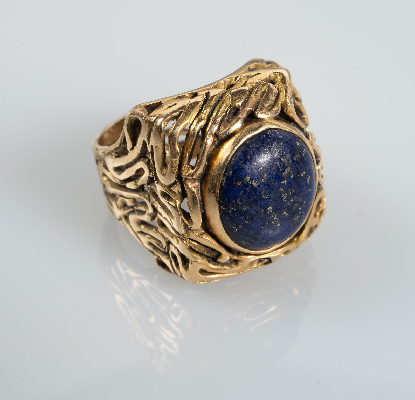 14K Gold & Lapis Hand Made Mens' Ring, Signed. (1 of 6)