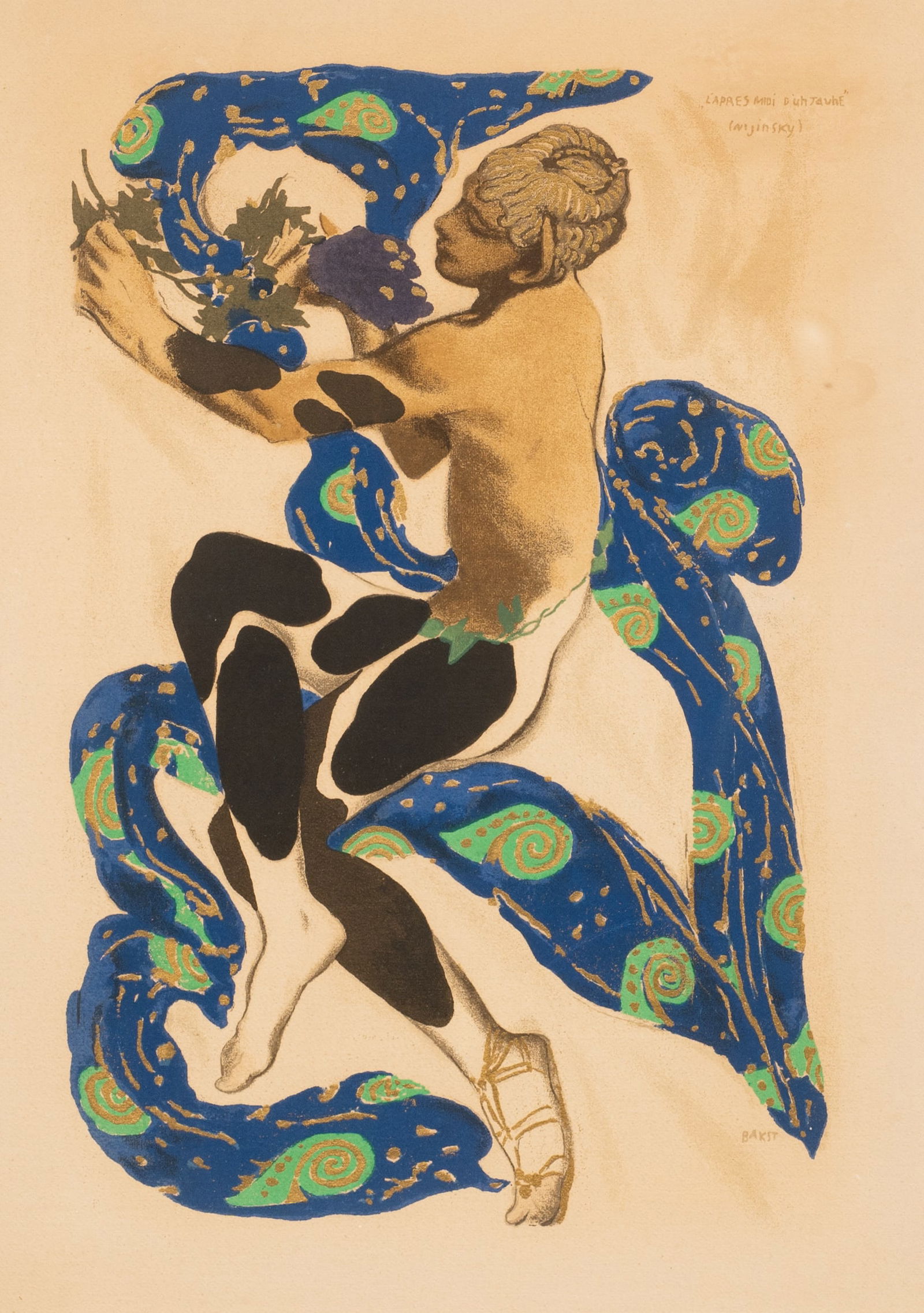 The Afternoon of a Faun, Leon Bakst Serigraph.: Artist(s): Leon Bakst (Russian, 1866-1924), Costume Design for Nijinsky in "l'Apres-midi d'un faune". Medium: Serigraph in colors, heightened with gold pigment. Signature(s): In-print, lower right. Pa