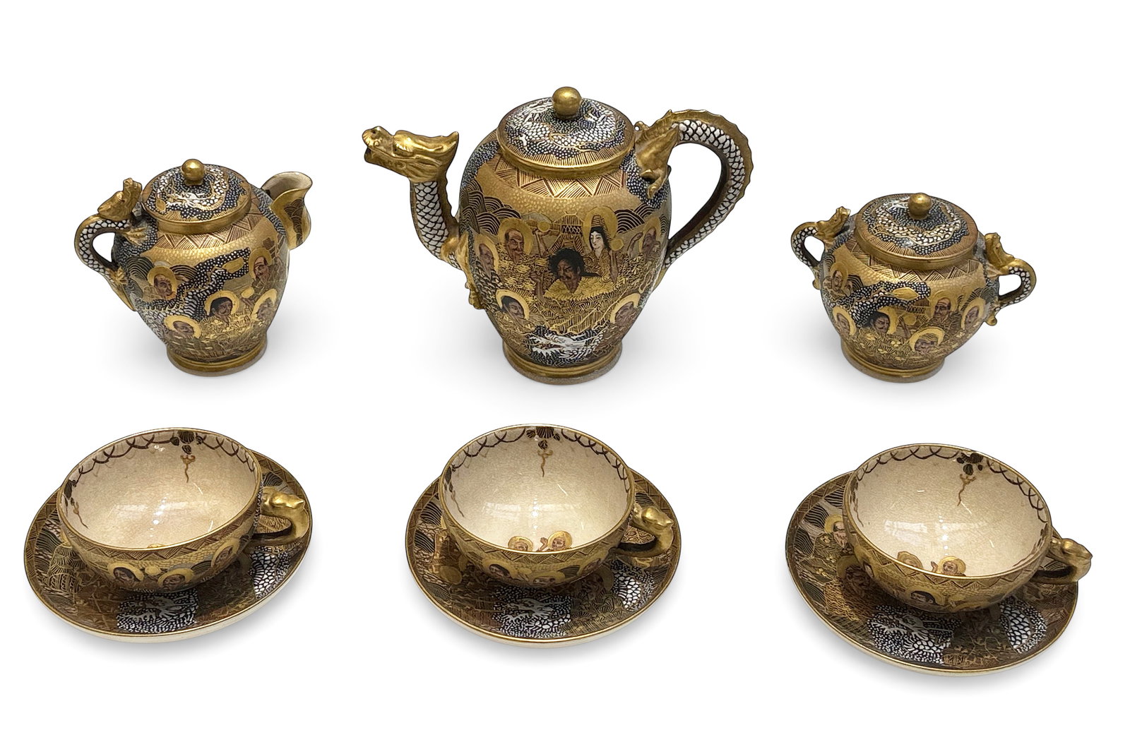 Antique 6 Pc. Signed Japanese Satsuma Tea Set. (1 of 10)
