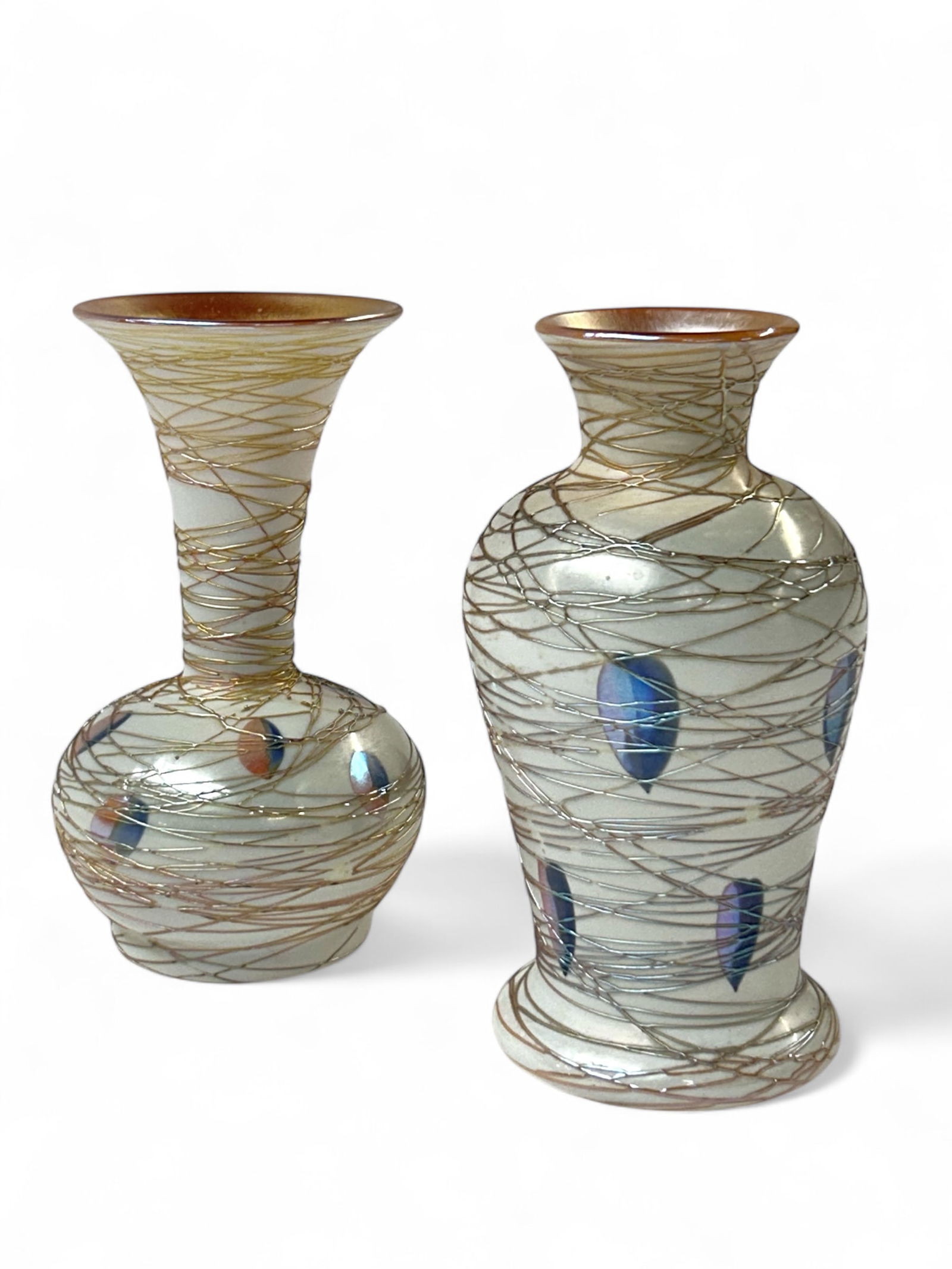 Durand Heart and Vine Threaded Glass Vases. (1 of 7)