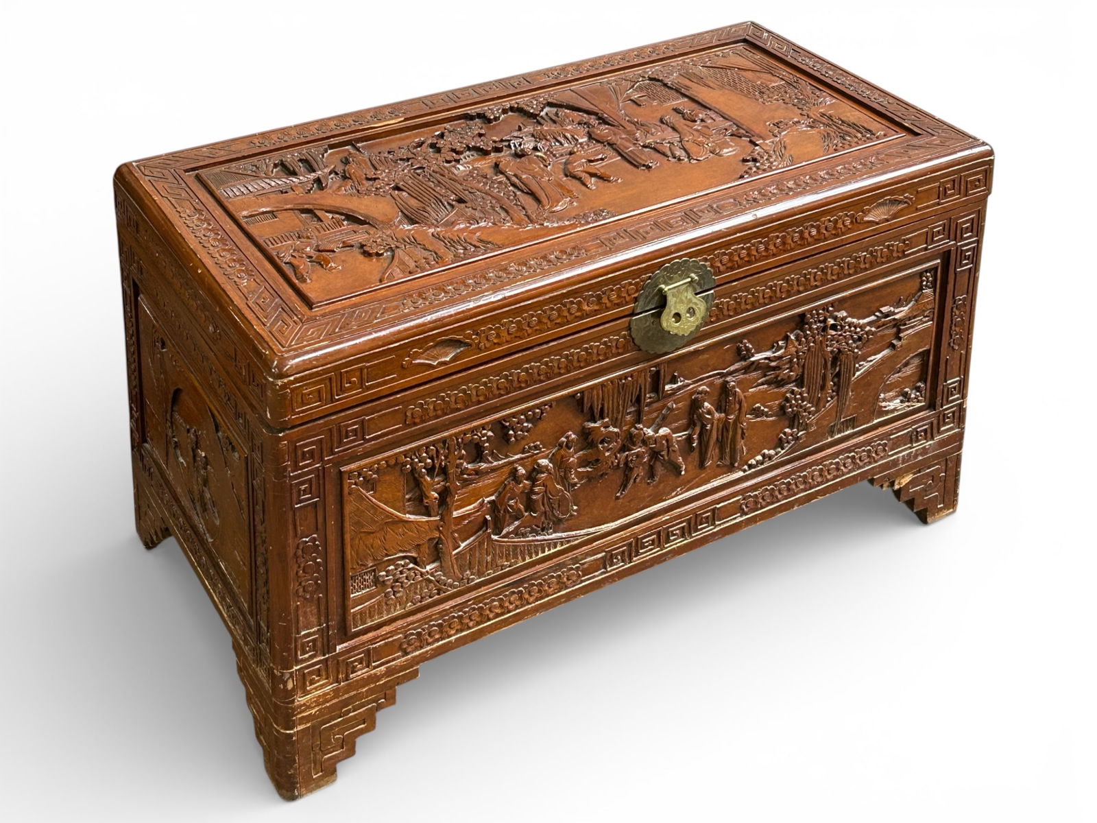 Carved Chinese Camphor Wood Chest or Trunk. (1 of 15)