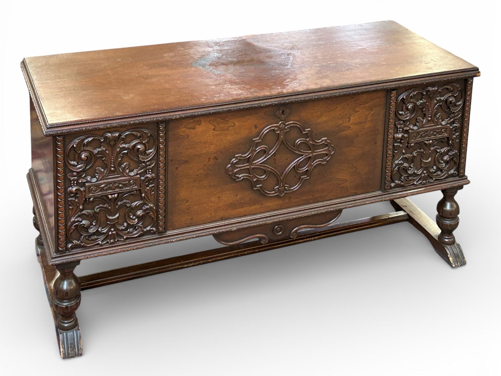 Antique Carved Walnut Trunk. (1 of 8)