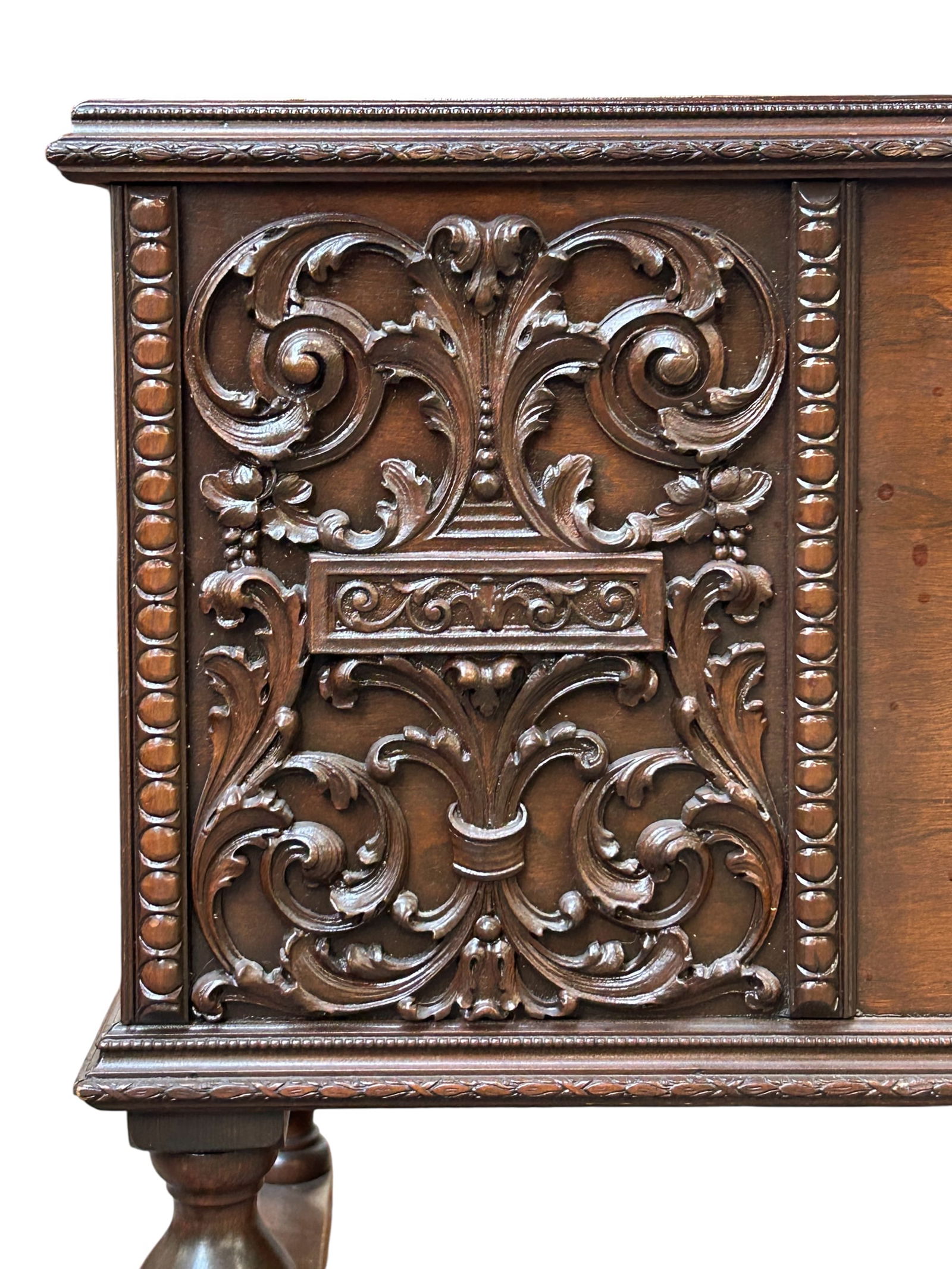 Antique Carved Walnut Trunk. - 4