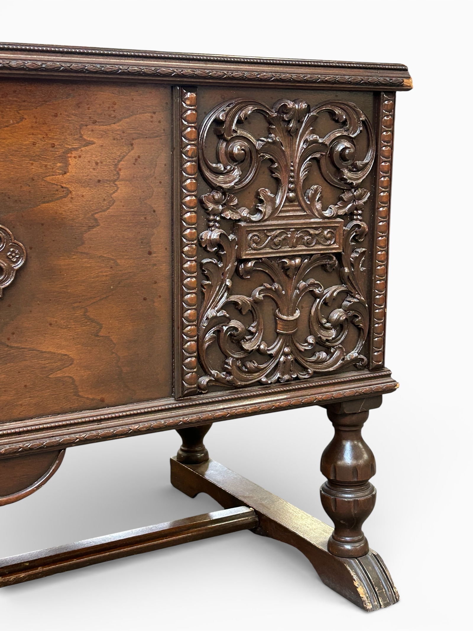 Antique Carved Walnut Trunk. - 5