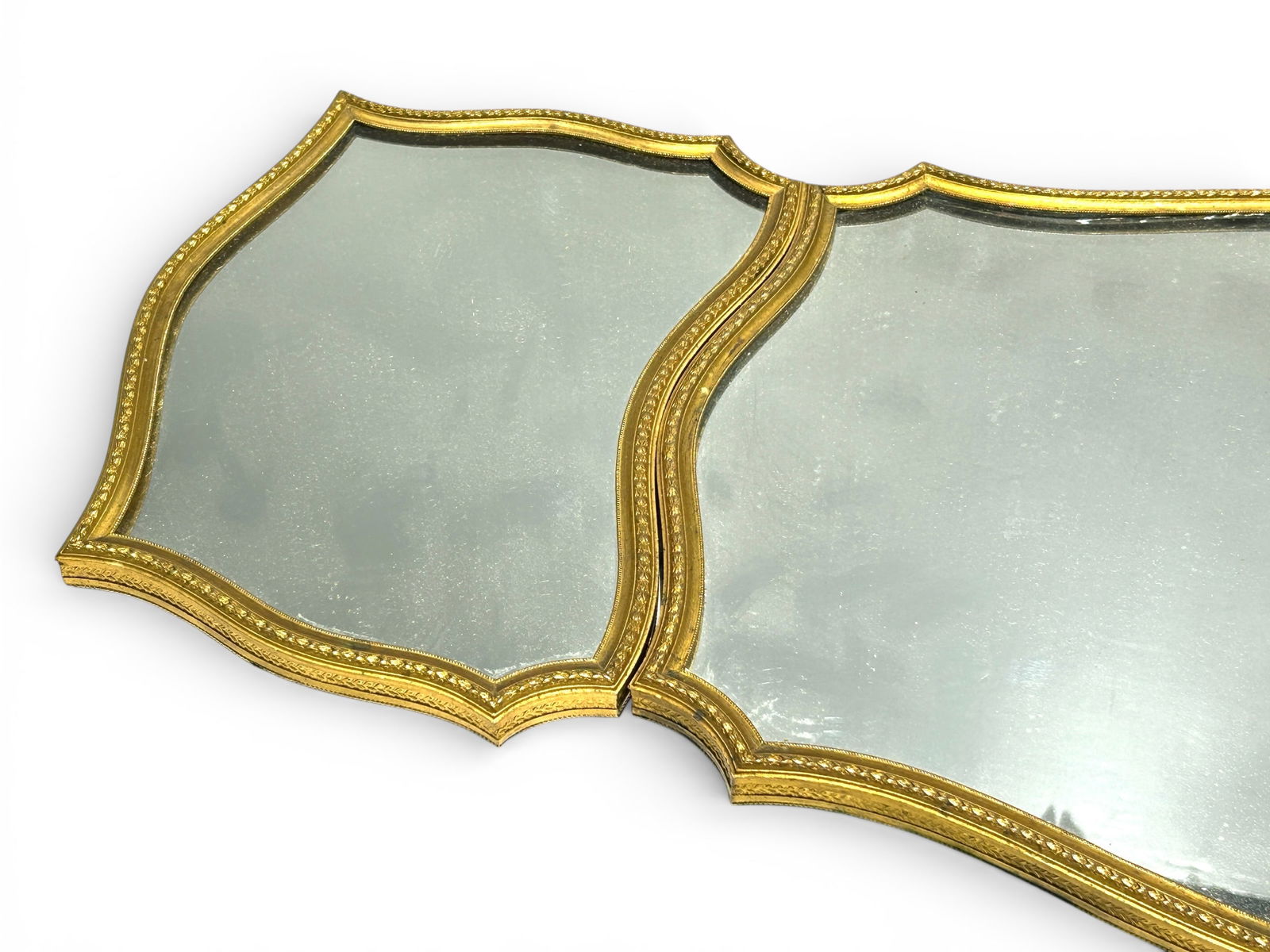 Triptych Wall or Tray Mirror Set w/ Gilded Frames. - 2
