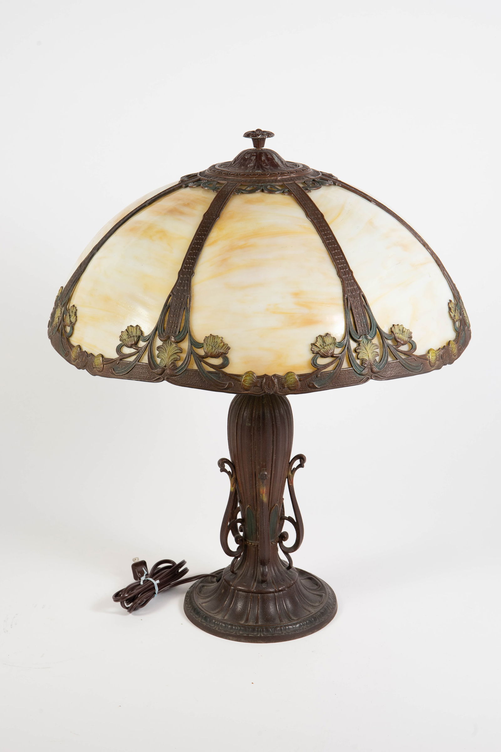 Art Nouveau Lamp w/ 7-Panel Slag Glass Shade. (1 of 7)