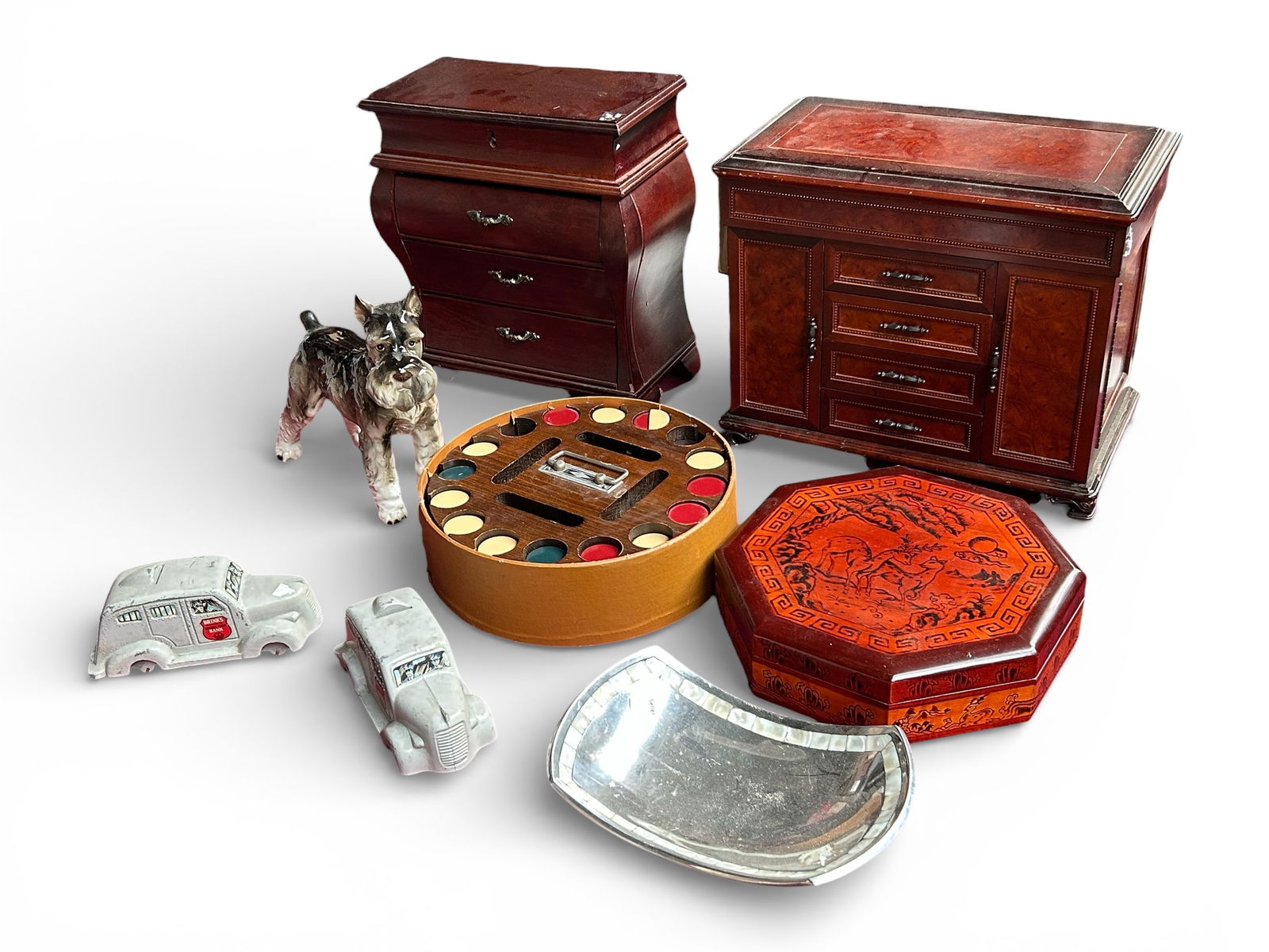 Lot - 2 Mahogany Jewelry Boxes, Poker Chips, Etc. (1 of 19)