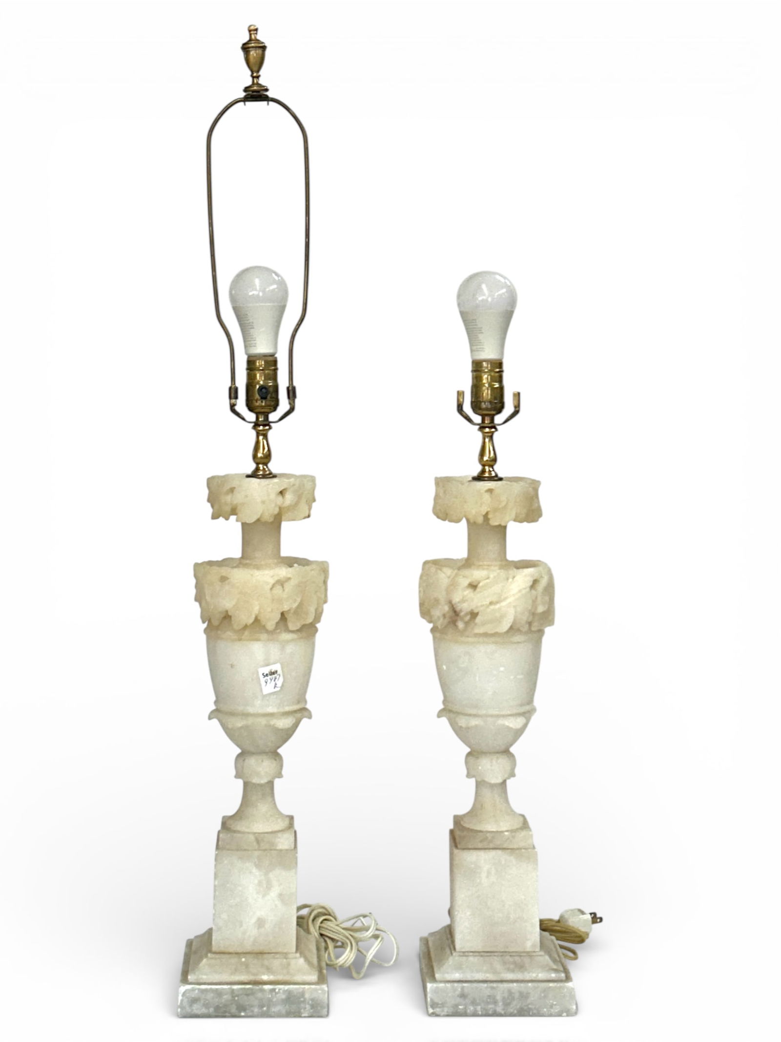 Pair of Carved Alabaster Urn Shaped Lamps. (1 of 13)