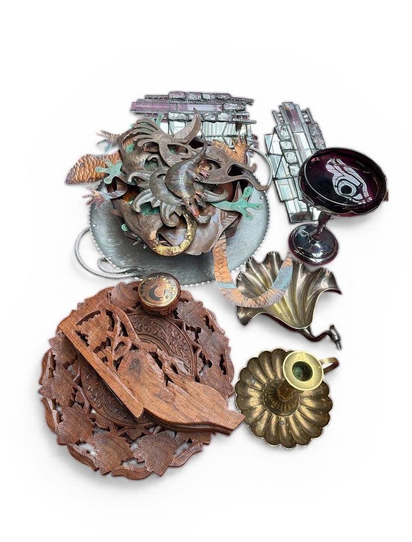 Lot: Vintage Items - Brass, Copper, Wood, Art, Etc (1 of 10)